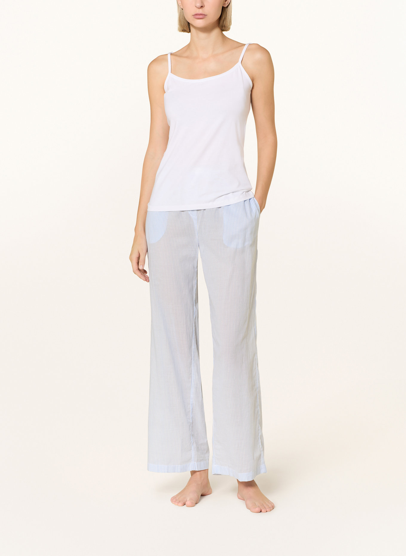 mey Schlafhose Serie COTTON STRIPES: HELLBLAU / WEISS