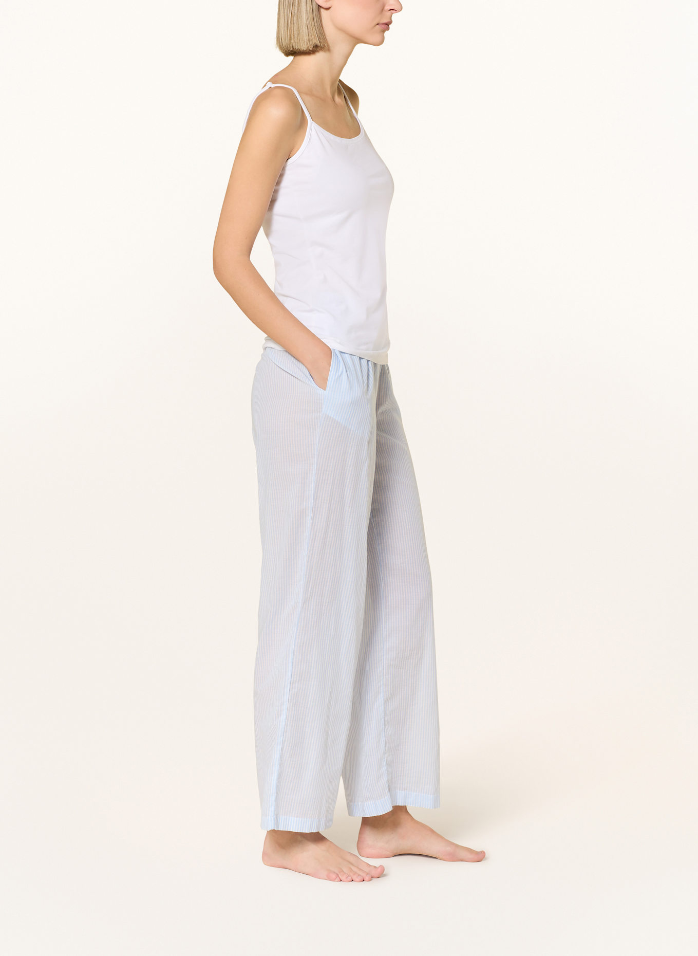 mey Schlafhose Serie COTTON STRIPES: HELLBLAU / WEISS