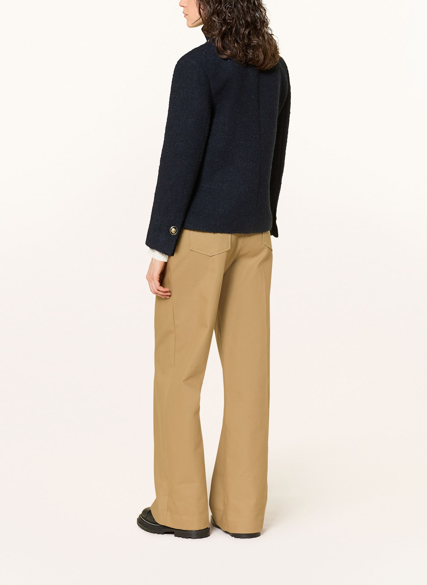 SANDRO Bouclé-Jacke mit abnehmbaren Stehkragen und Glitzergarn: DUNKELBLAU