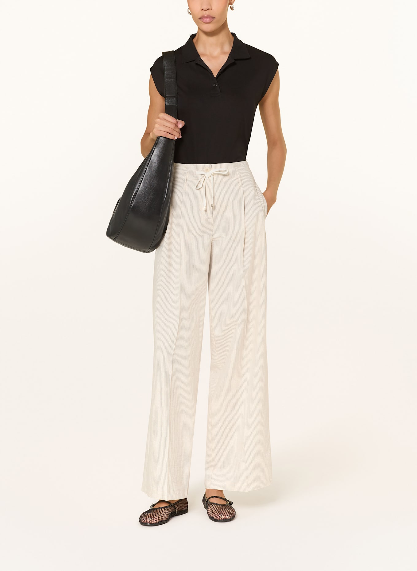 CAMBIO Marlenehose ADDISON mit Leinen: SCHWARZ / CREME