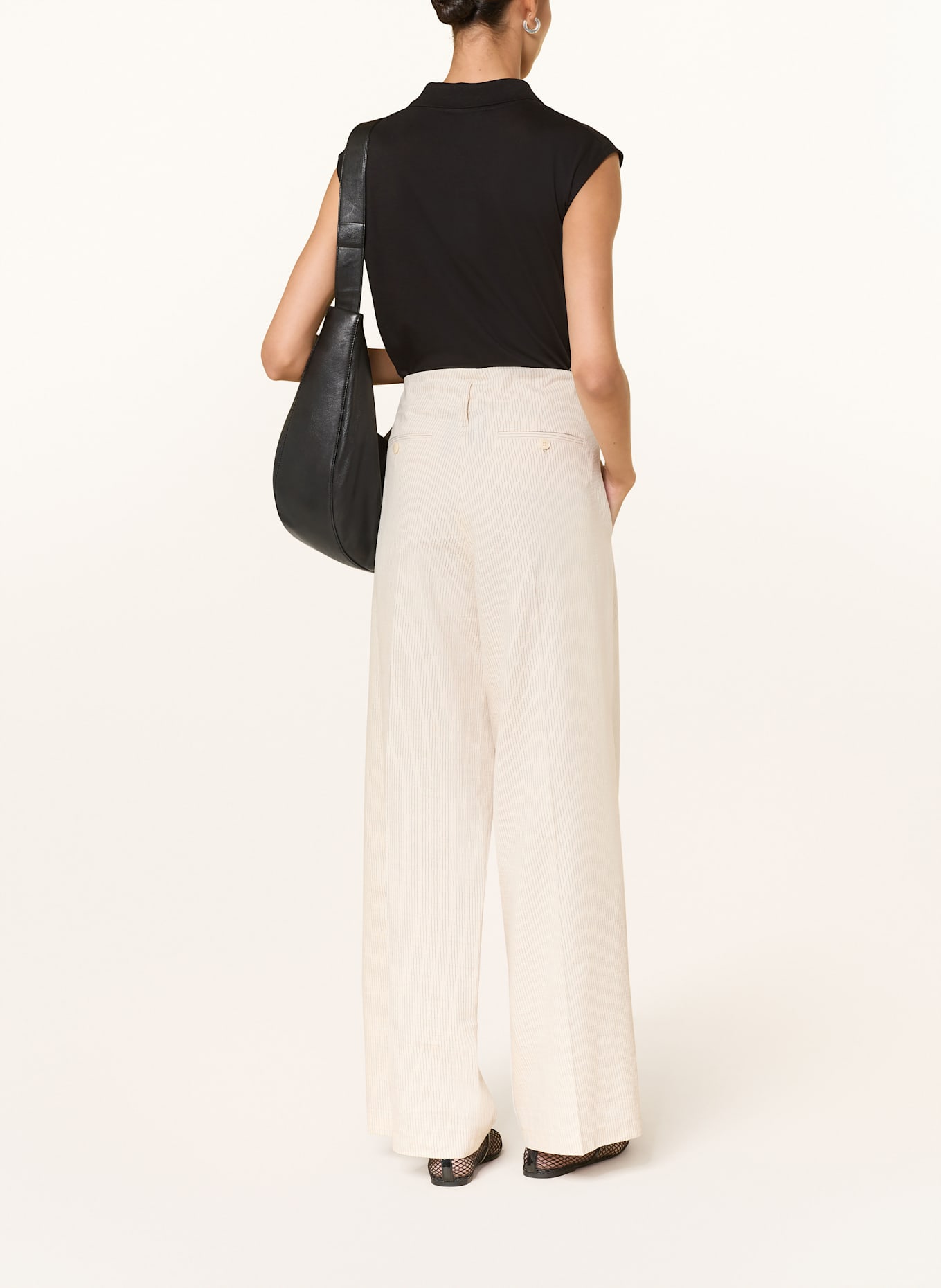 CAMBIO Marlenehose ADDISON mit Leinen: SCHWARZ / CREME