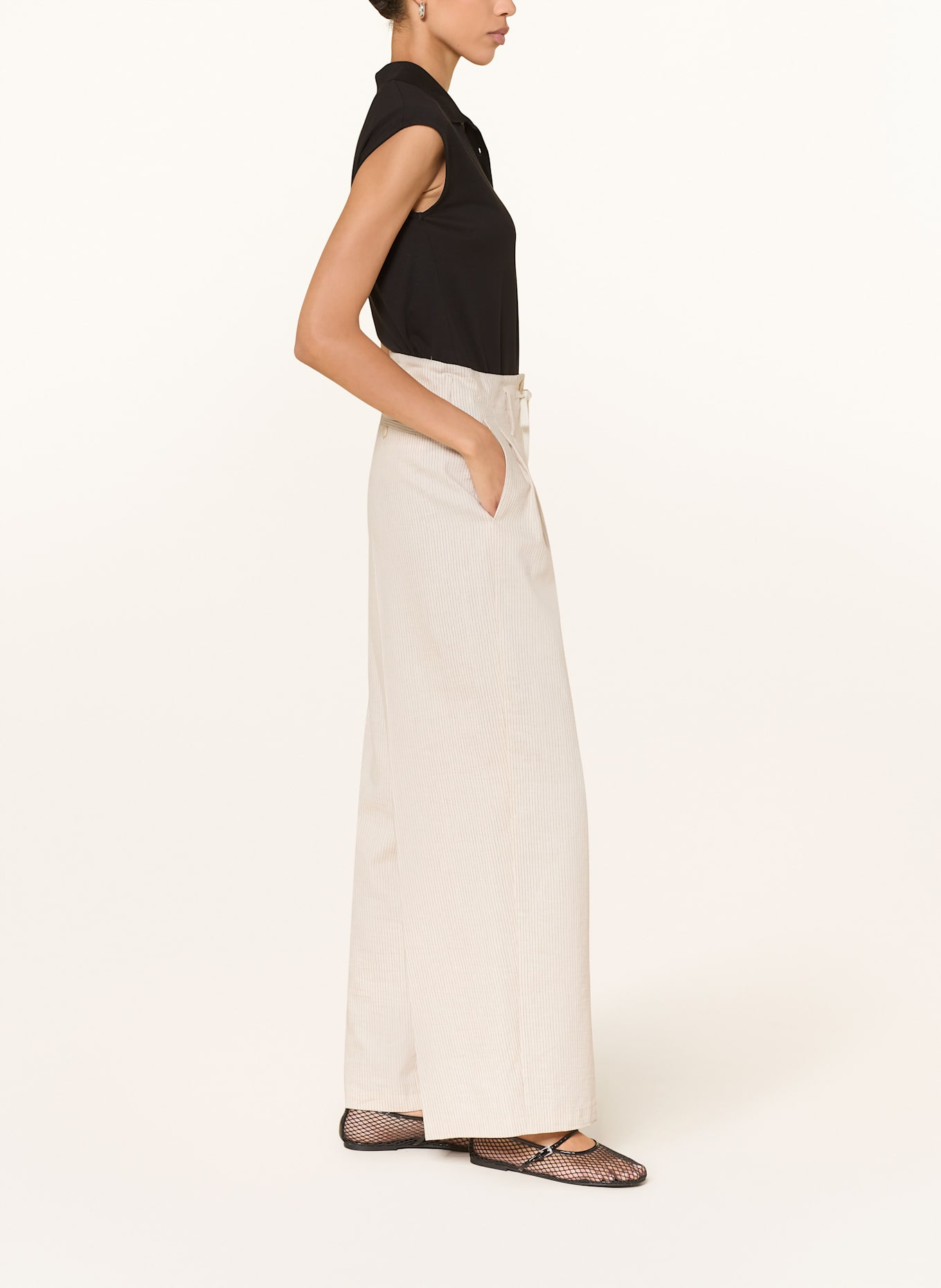 CAMBIO Marlenehose ADDISON mit Leinen: SCHWARZ / CREME