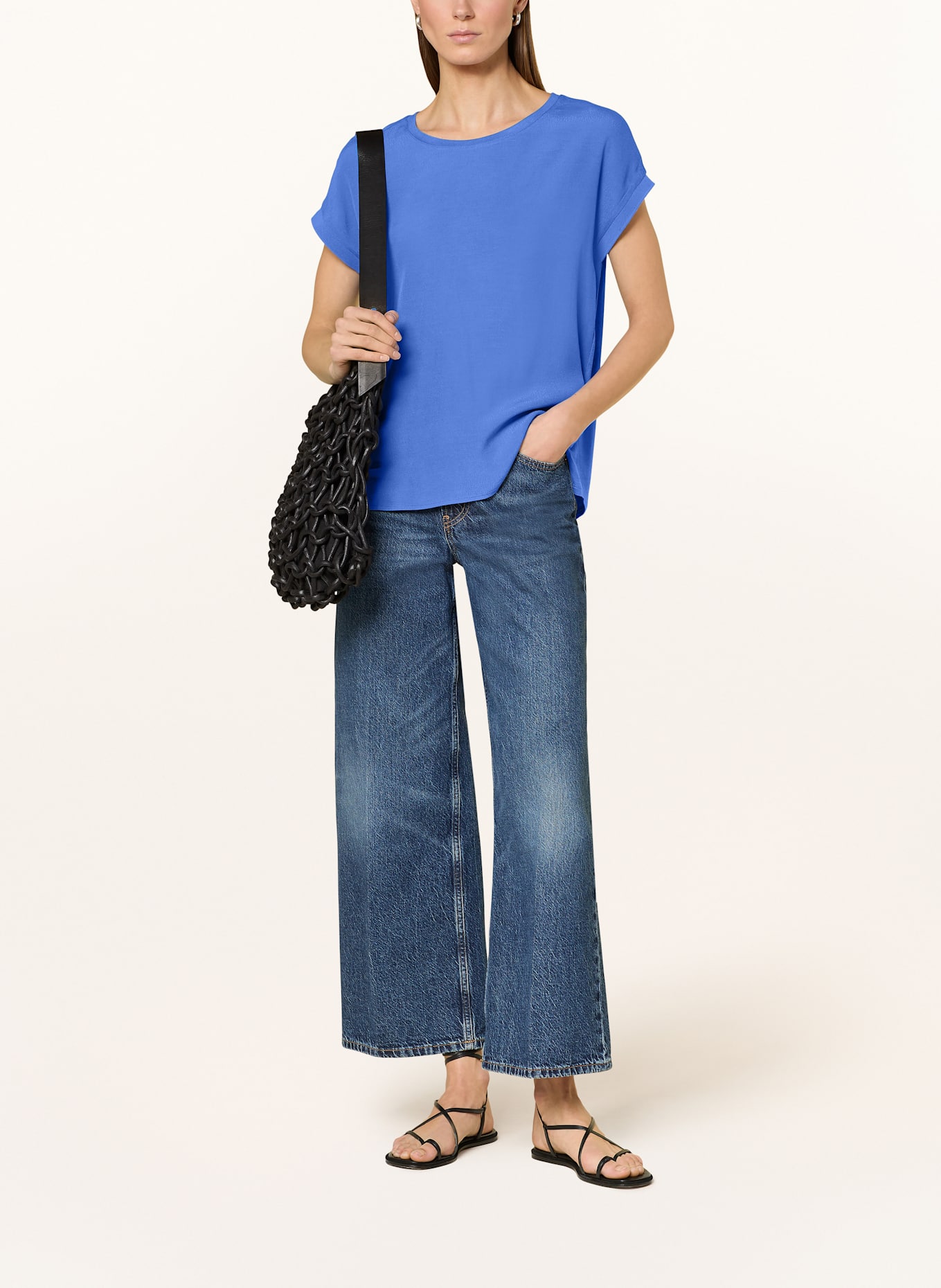 oui Blusenshirt im Materialmix: BLAU