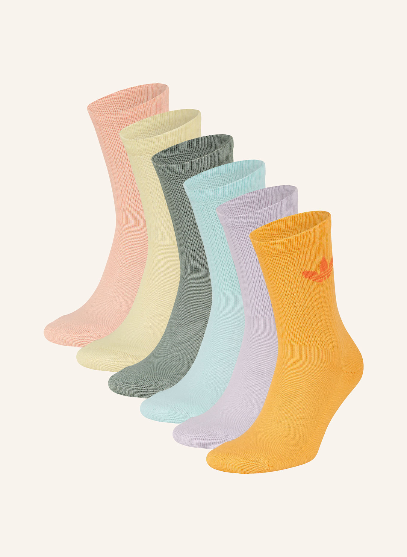 adidas Originals 6er-Pack Socken TREFOIL CUSHION CREW, Farbe: GELB/ HELLLILA/ HELLBLAU (Bild 1)