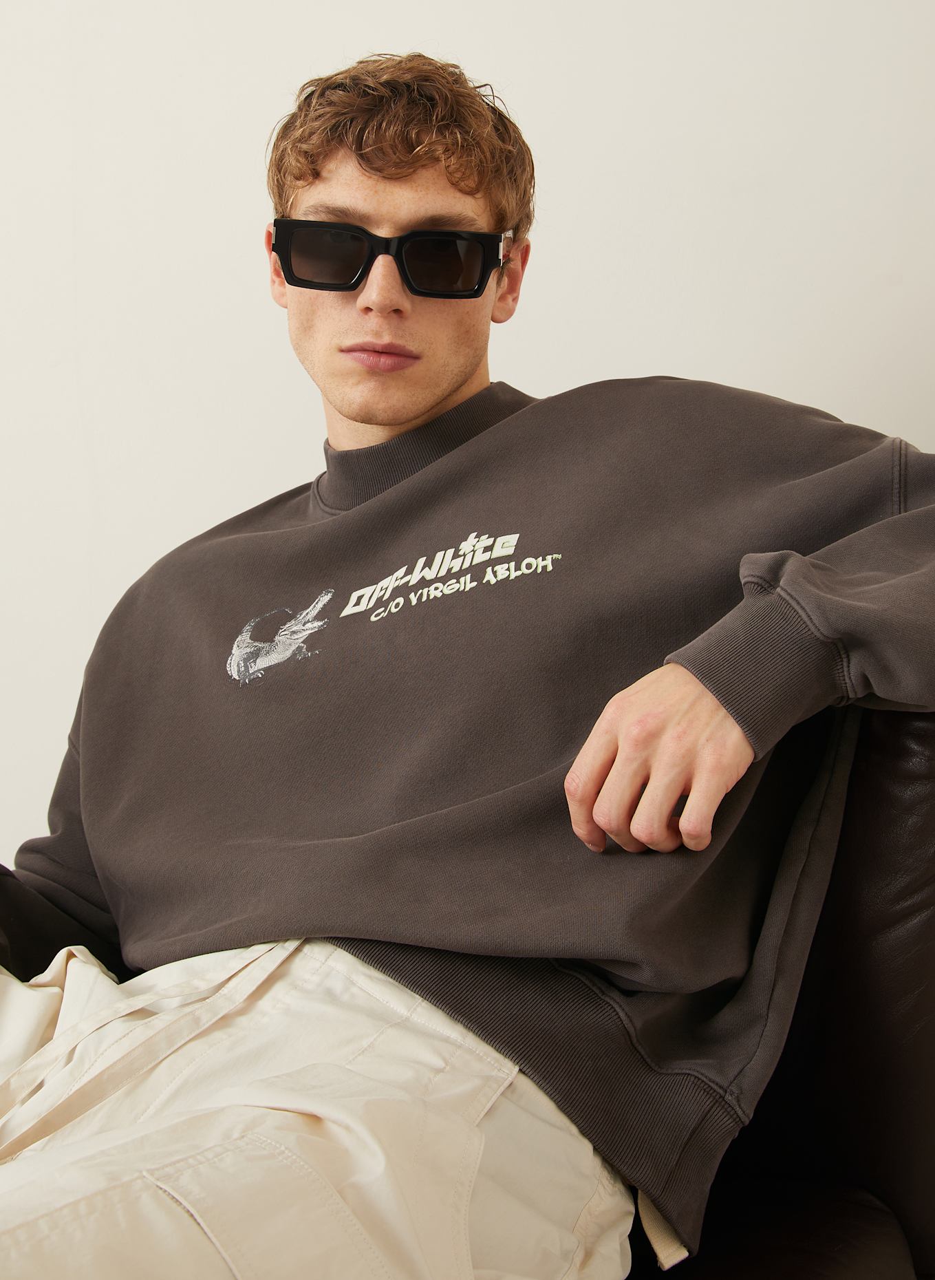 Off-White Oversized sweatshirt: DARK GRAY / GREEN / WHITE