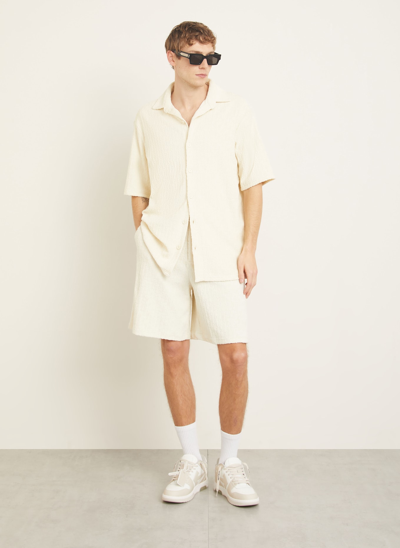 Off-White Resorthemd Comfort Fit aus Frottee: CREME