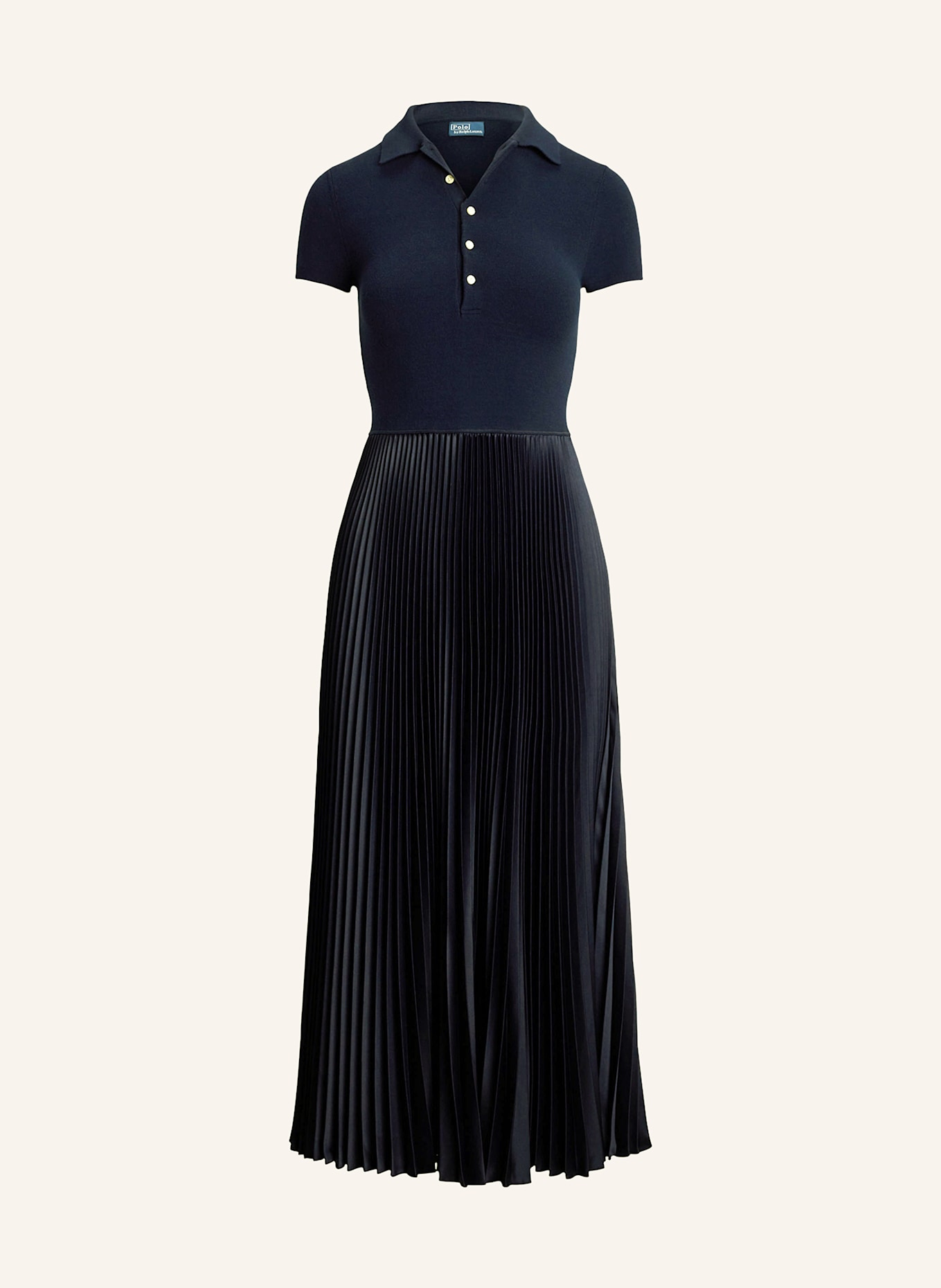 POLO RALPH LAUREN Polo dress in mixed materials with pleats: DARK BLUE