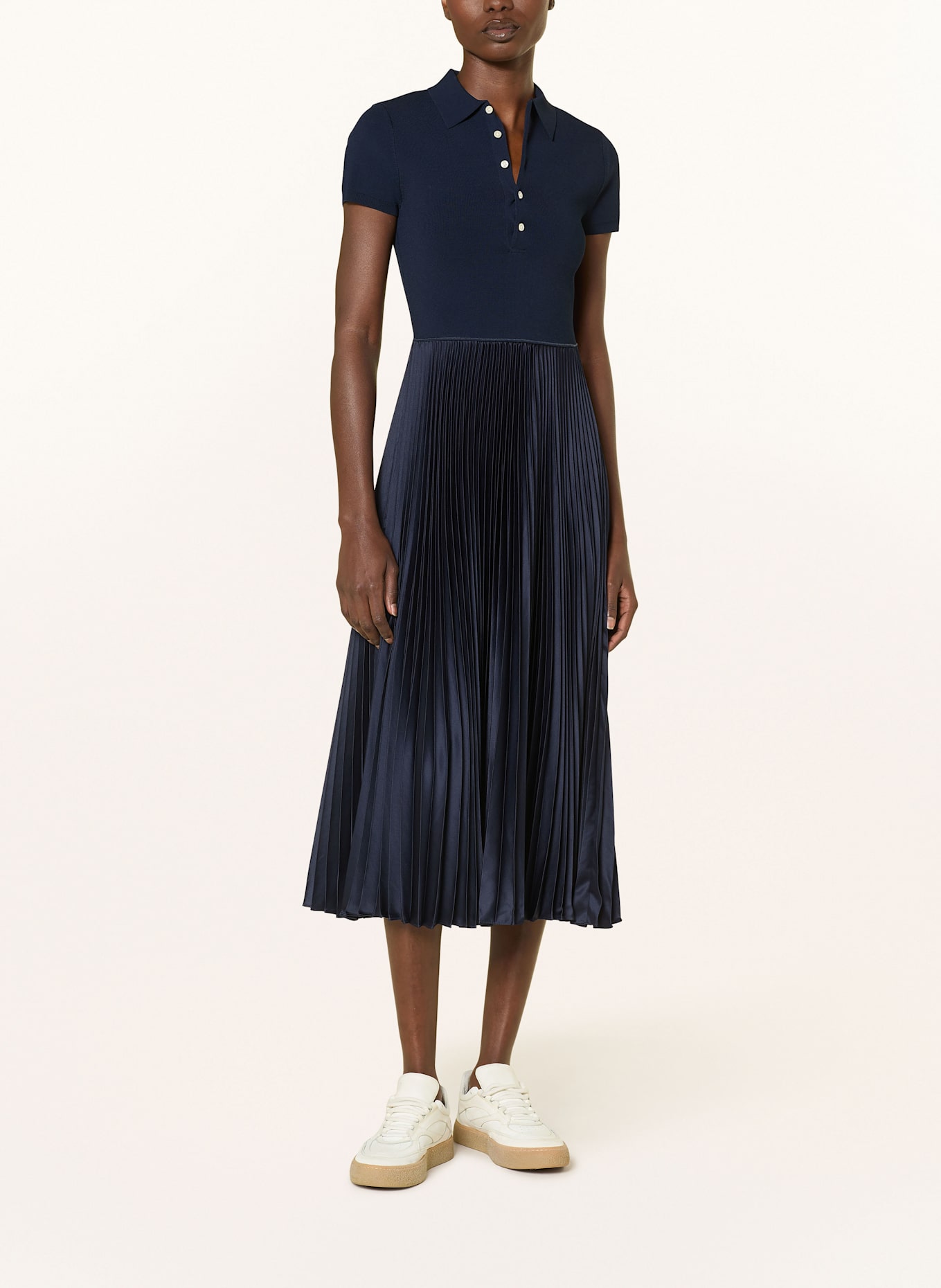 POLO RALPH LAUREN Polo dress in mixed materials with pleats: DARK BLUE