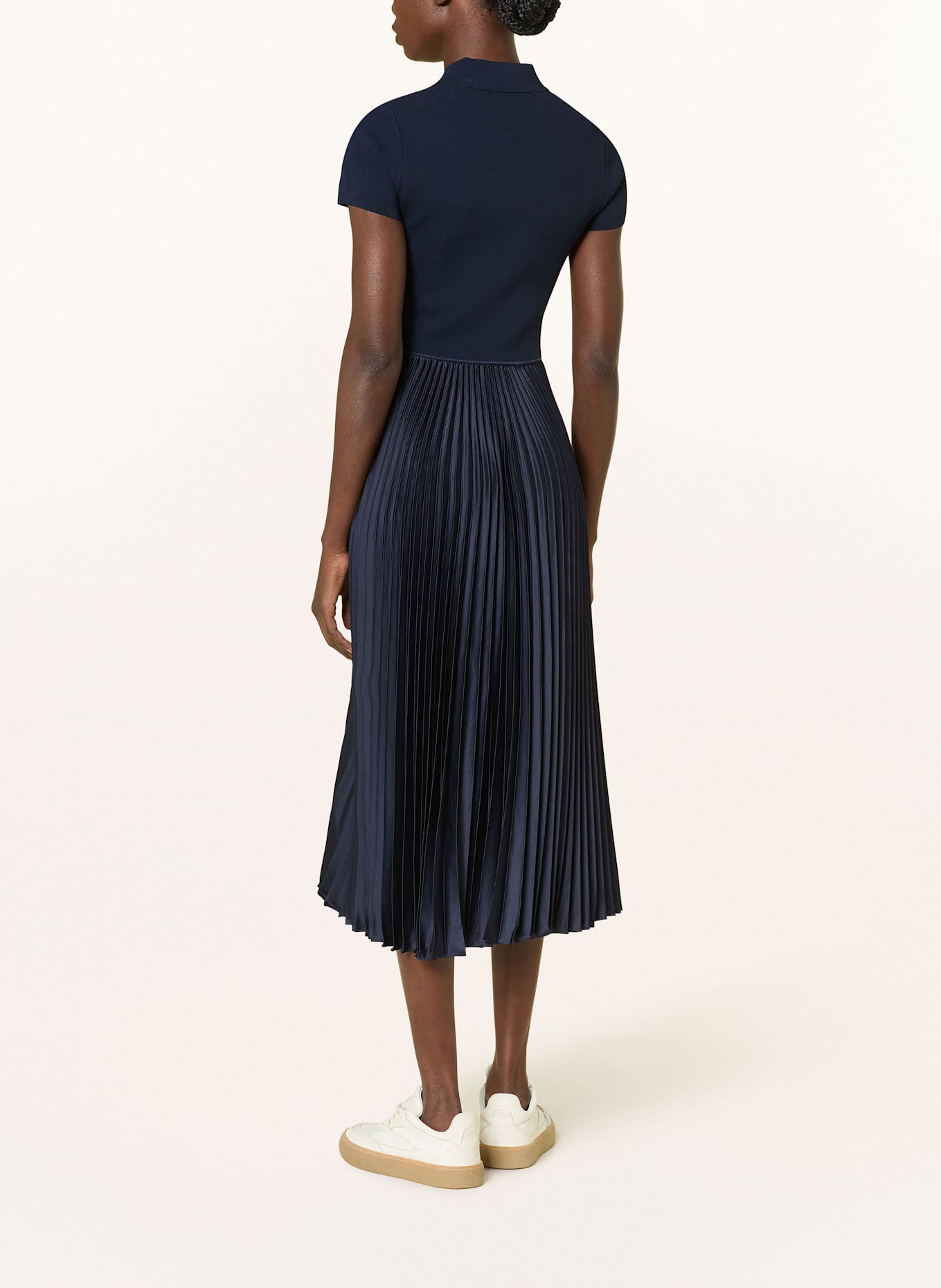POLO RALPH LAUREN Polo dress in mixed materials with pleats: DARK BLUE