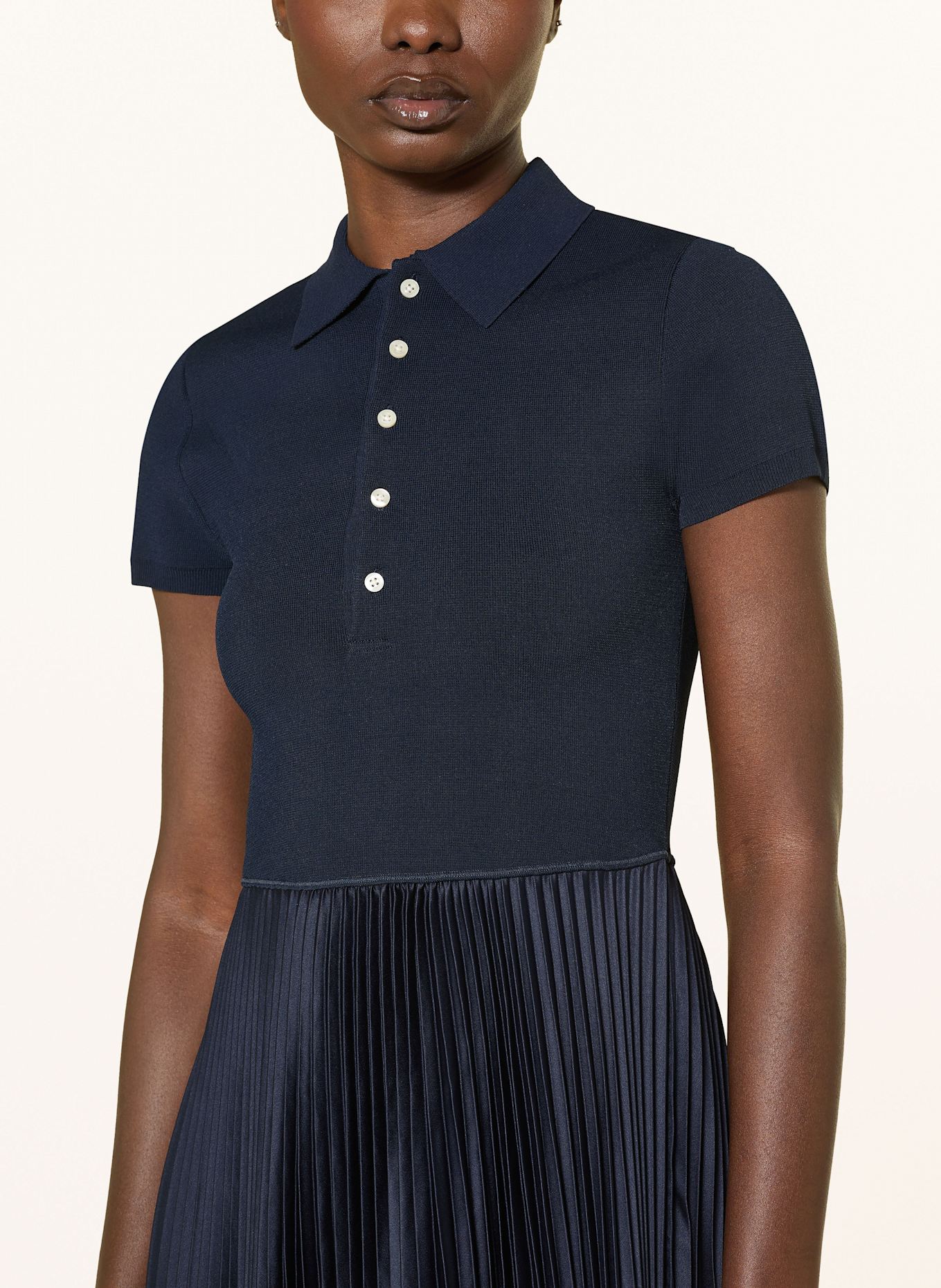POLO RALPH LAUREN Polo dress in mixed materials with pleats: DARK BLUE