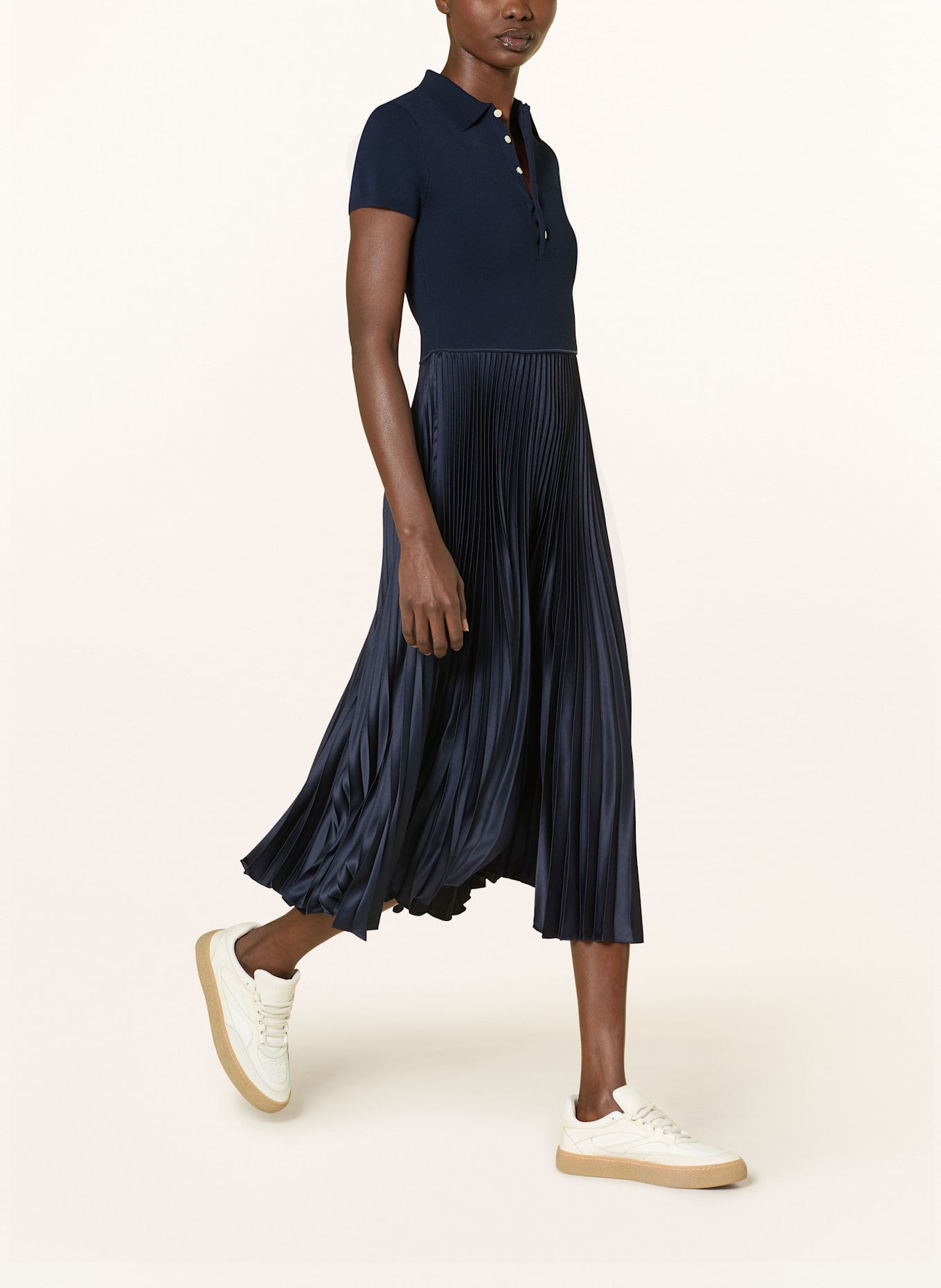 POLO RALPH LAUREN Polo dress in mixed materials with pleats: DARK BLUE
