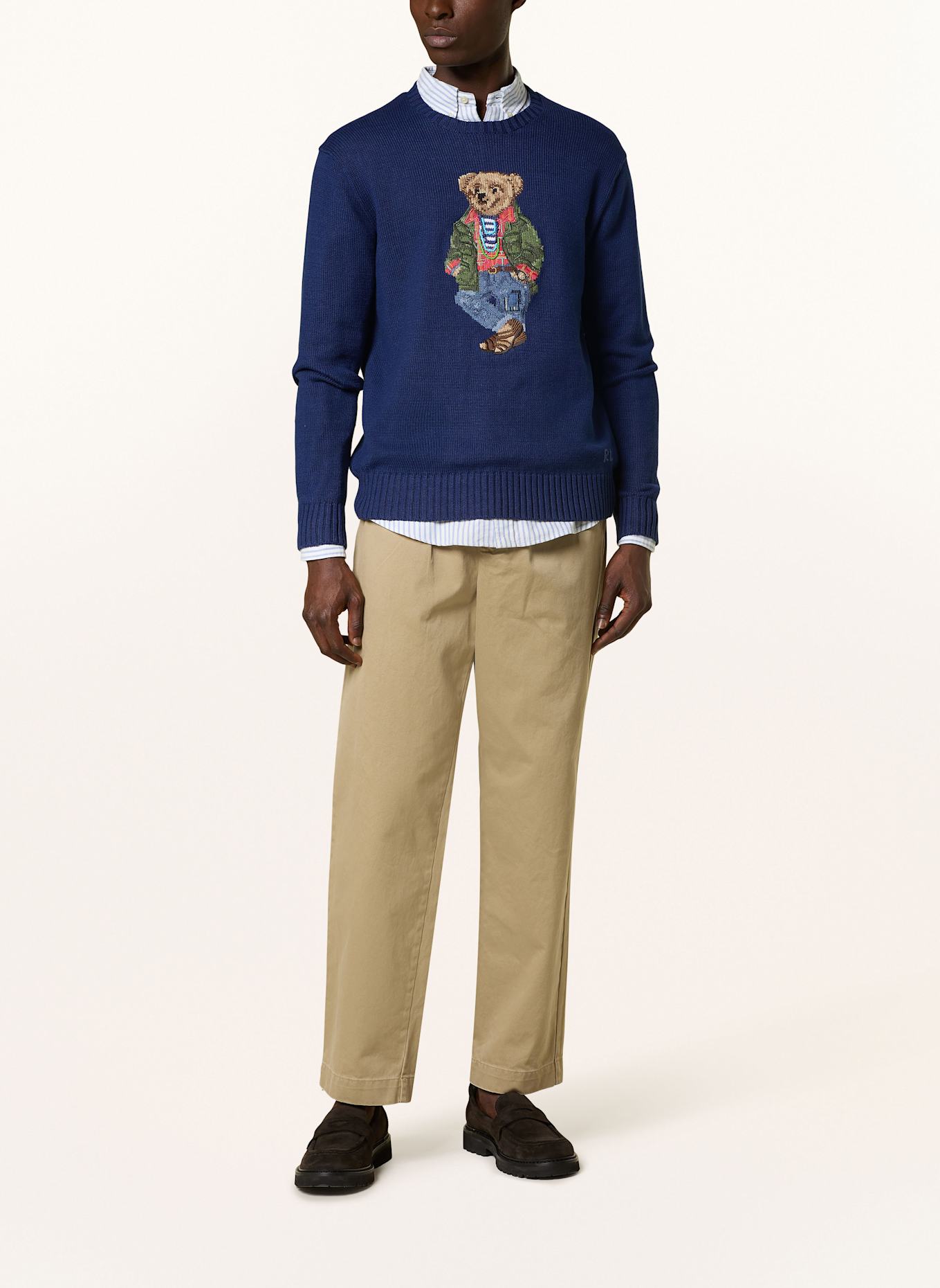 POLO RALPH LAUREN Sweater with decorative beads: DARK BLUE / GREEN / BROWN