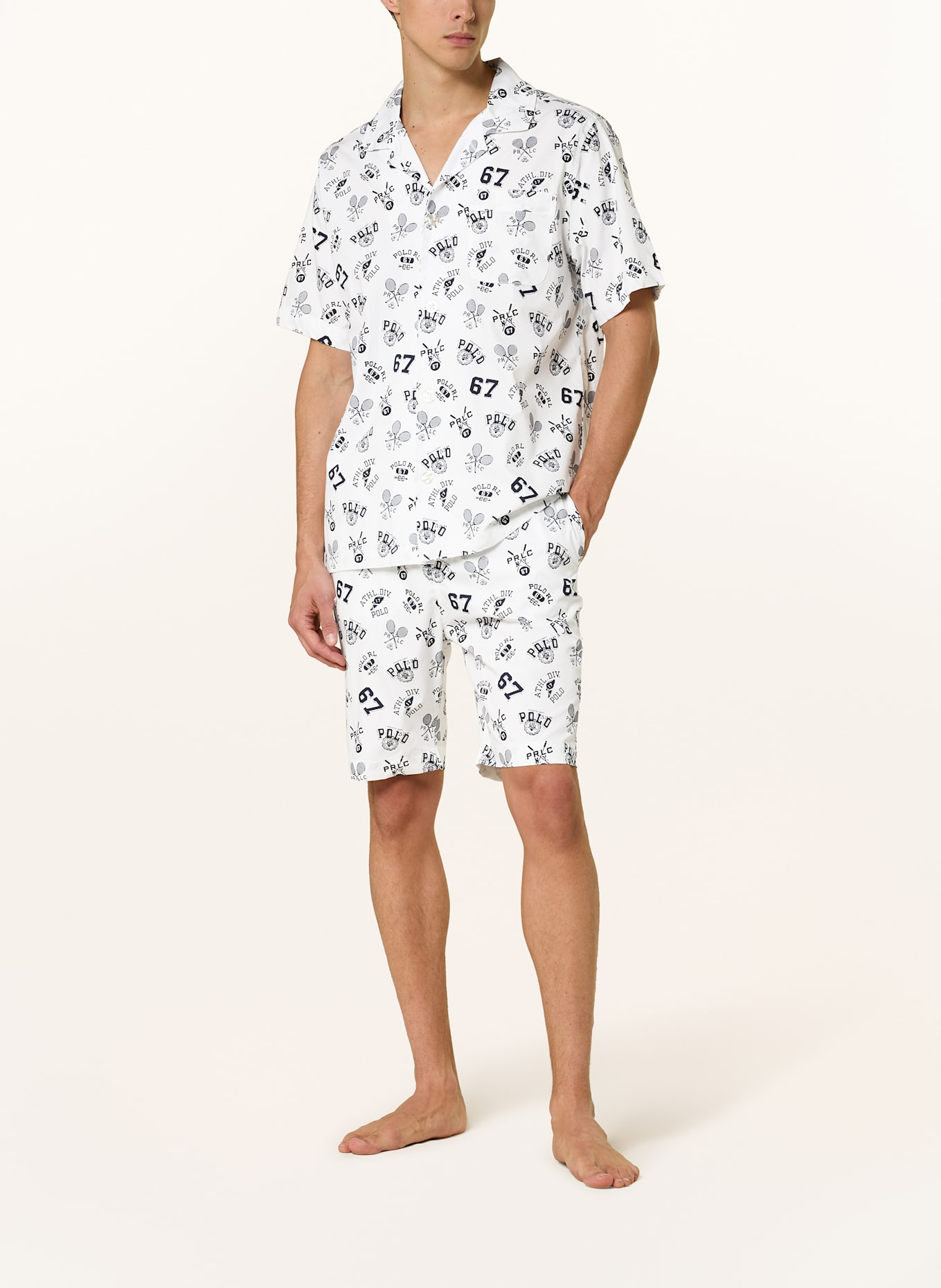 POLO RALPH LAUREN Shorty-Schlafanzug: WEISS / DUNKELBLAU