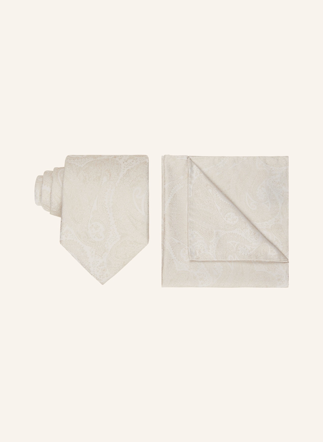 BOSS Set: Krawatte und Einstecktuch: CREME