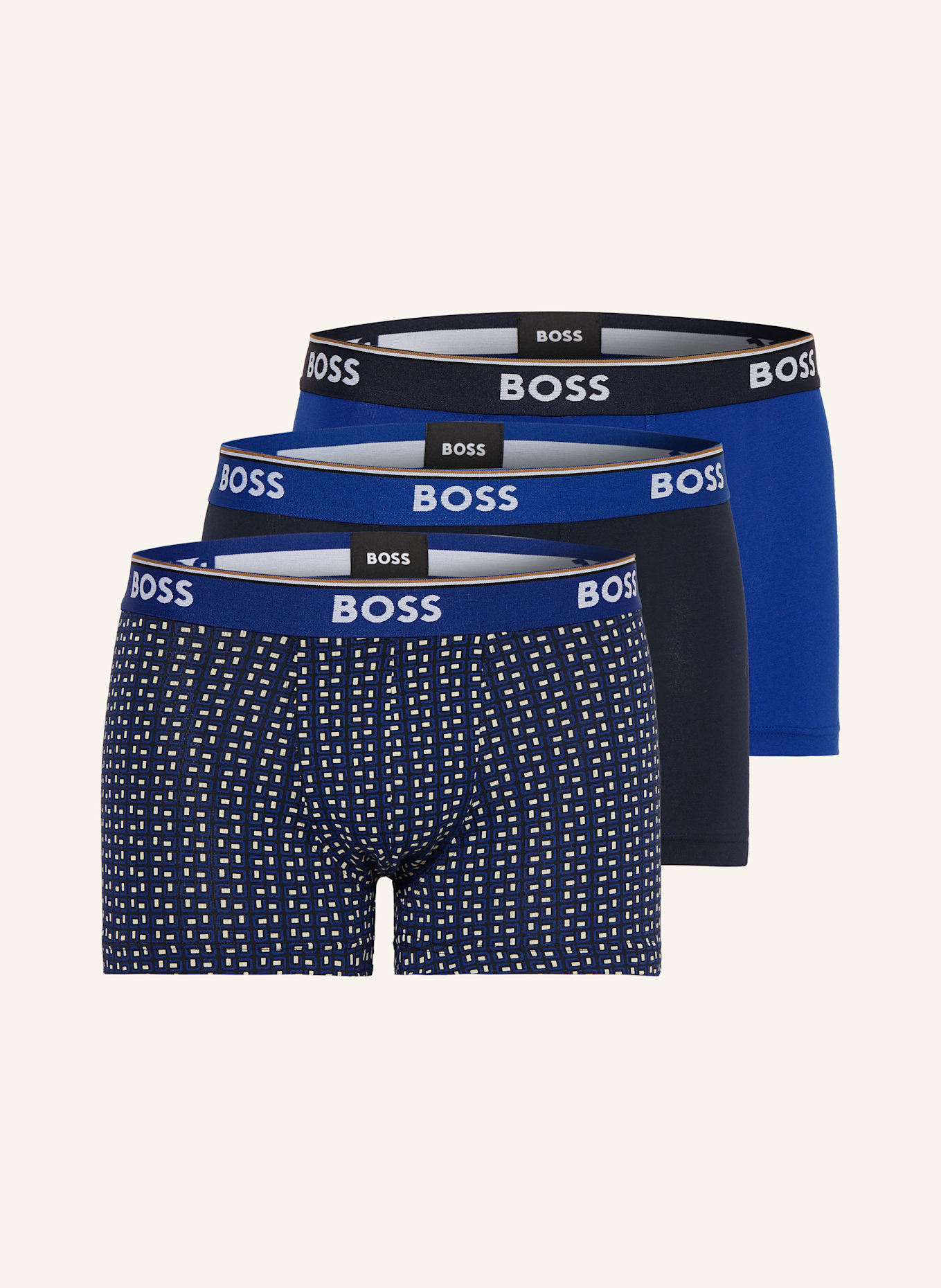 BOSS 3er-Pack Boxershorts POWER: BLAU / DUNKELBLAU / SCHWARZ