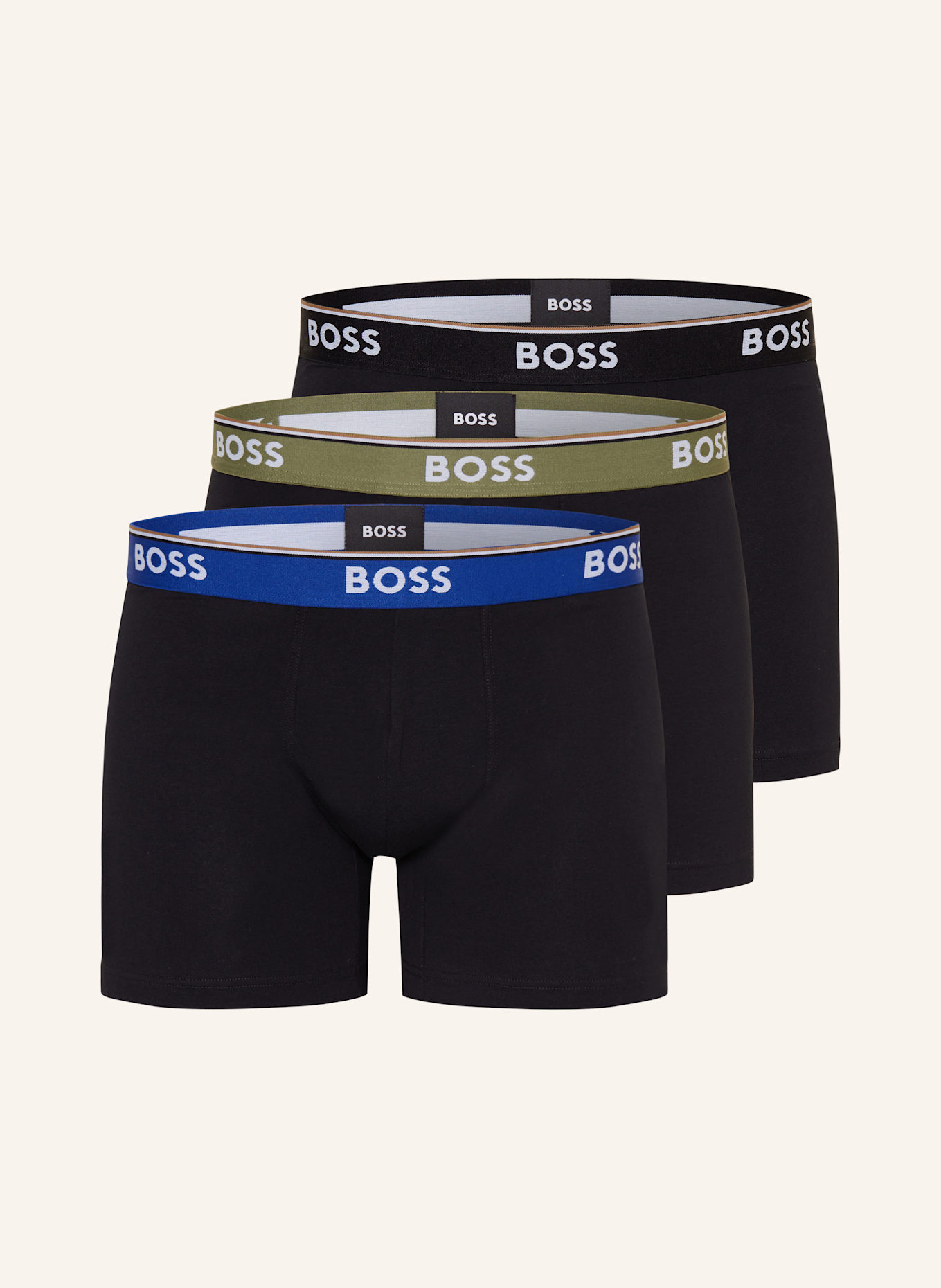 BOSS Lot de 3 boxers POWER: NOIR / BLEU / KAKI