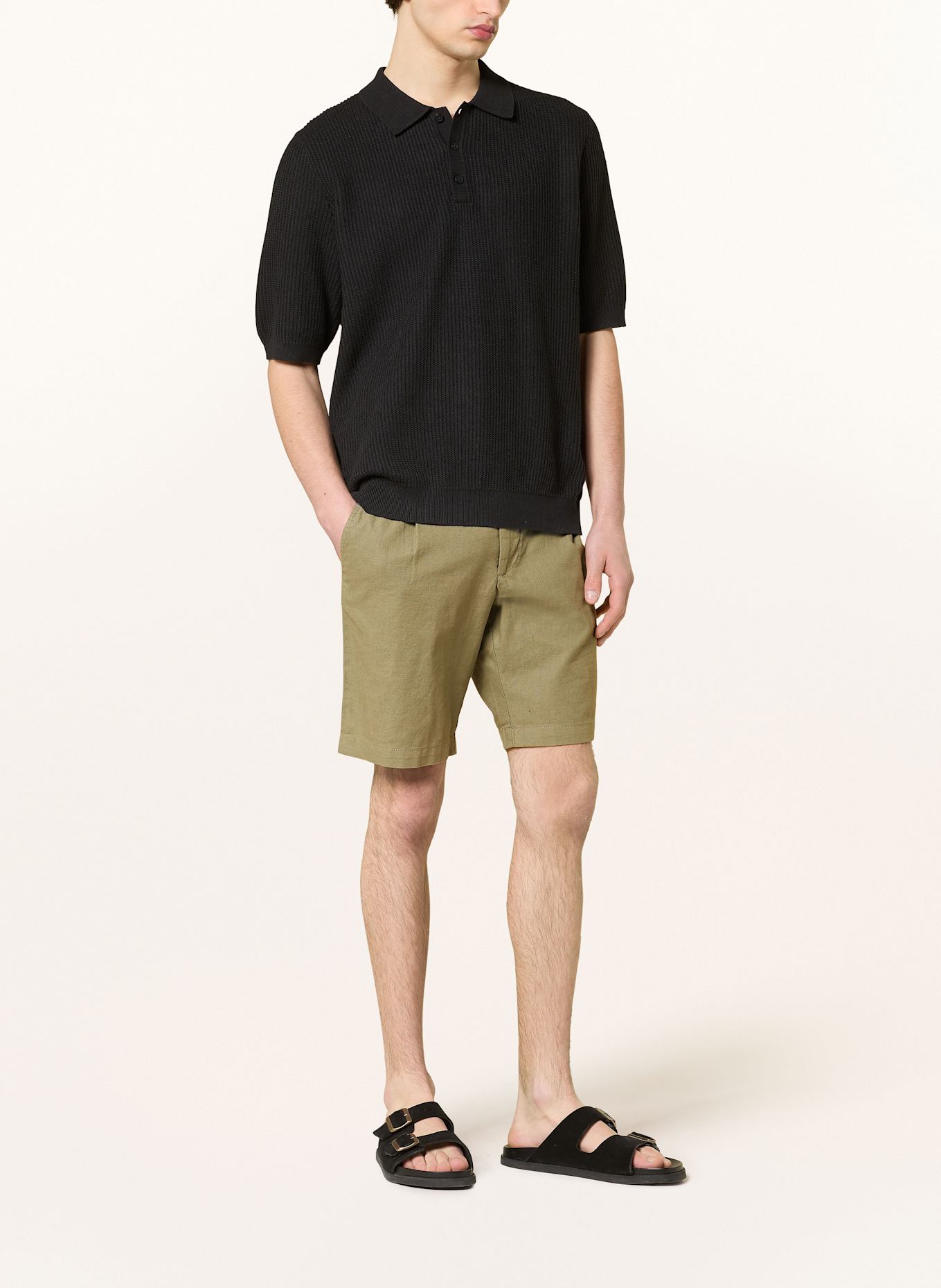 PAUL Shorts Comfort Fit mit Leinen: KHAKI