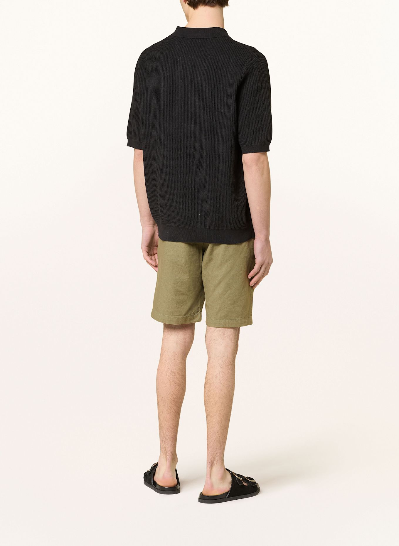 PAUL Shorts Comfort Fit mit Leinen: KHAKI