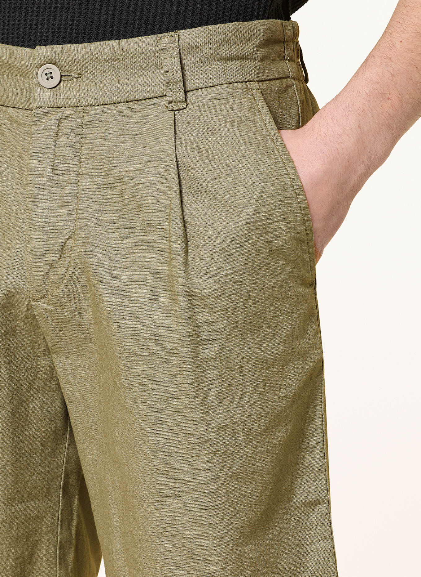 PAUL Shorts Comfort Fit mit Leinen: KHAKI