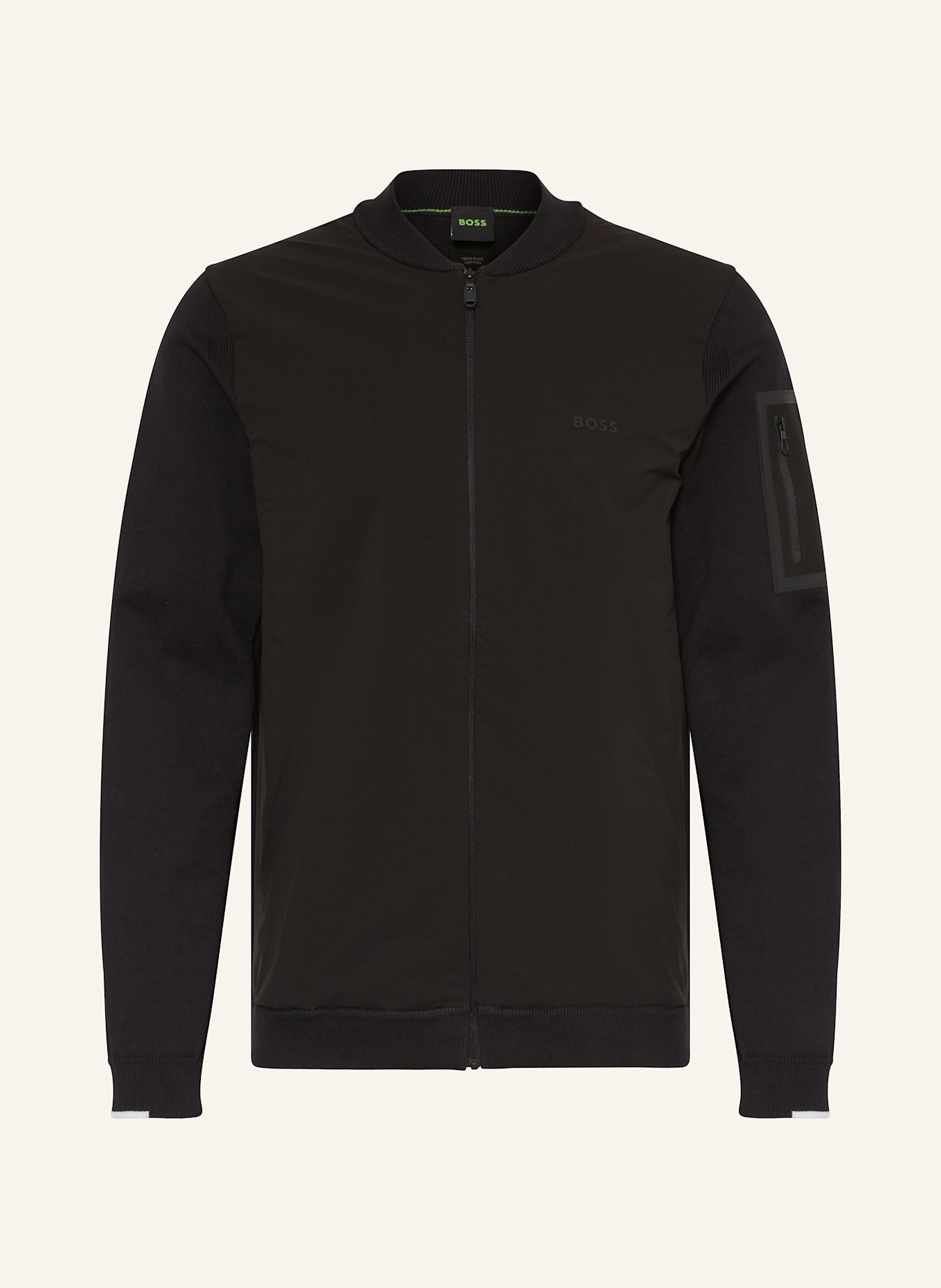 BOSS Sweatjacke EVER im Materialmix: SCHWARZ