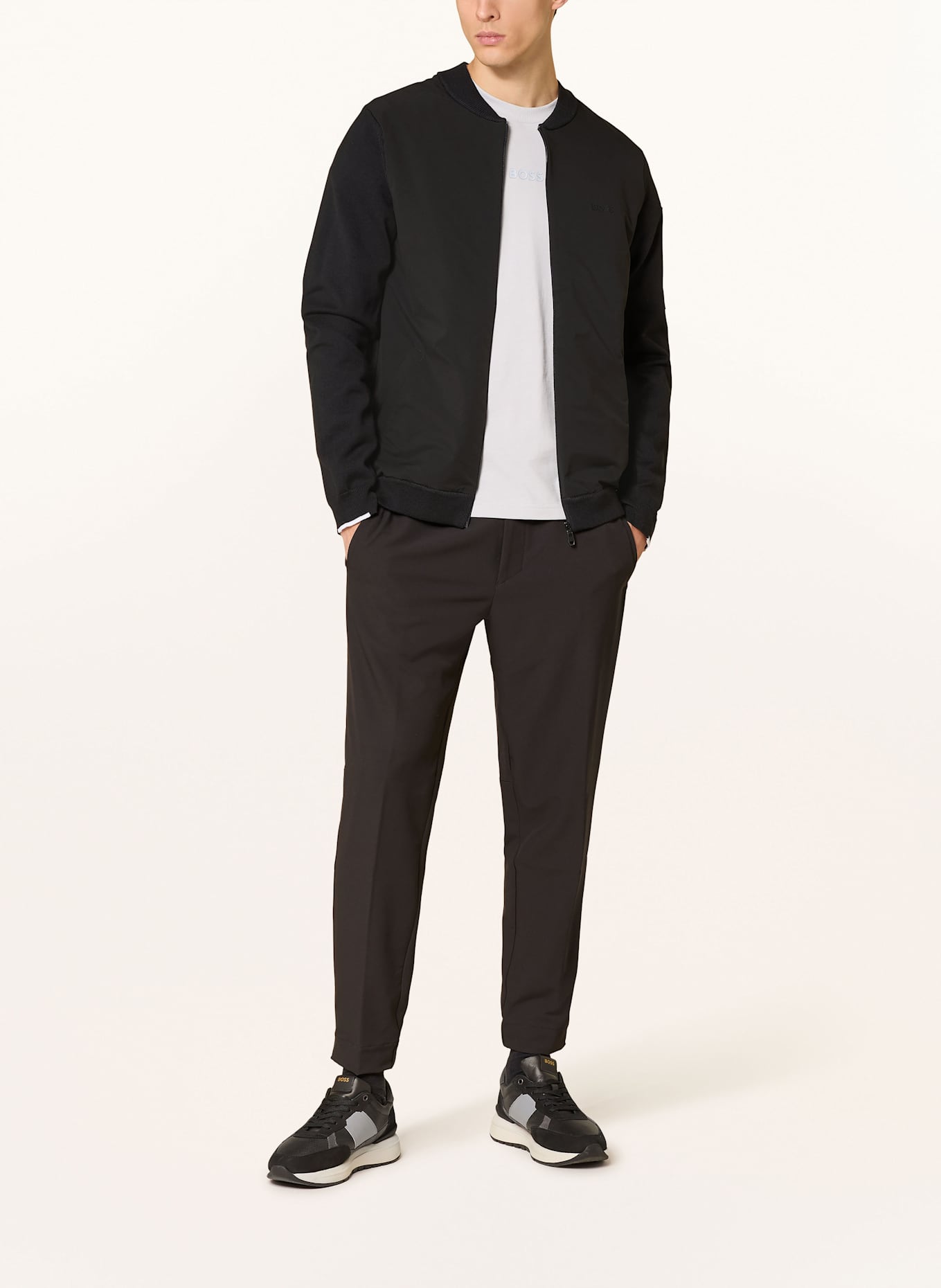 BOSS Sweatjacke EVER im Materialmix: SCHWARZ