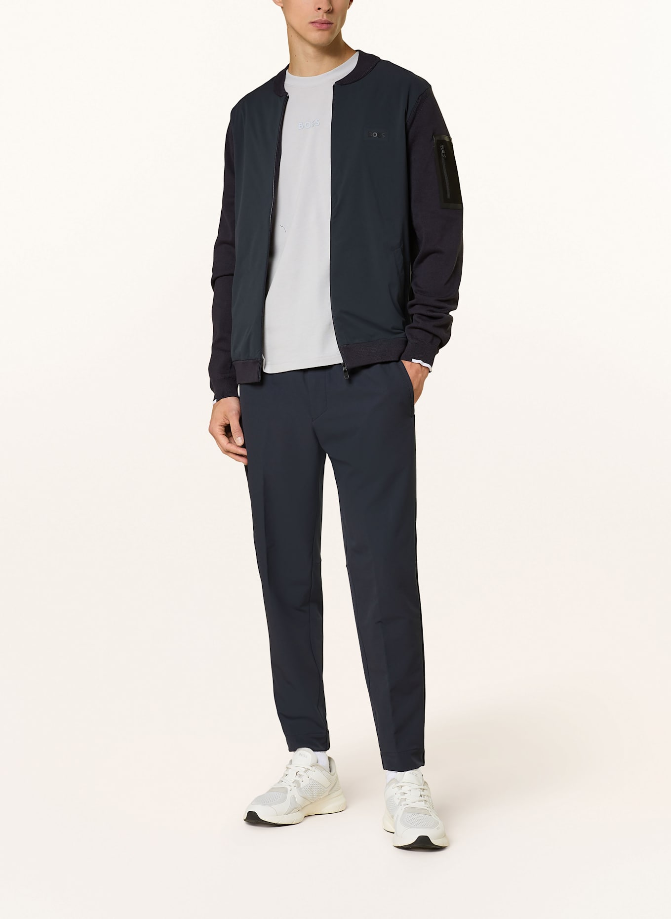 BOSS Sweatjacke EVER im Materialmix: DUNKELBLAU