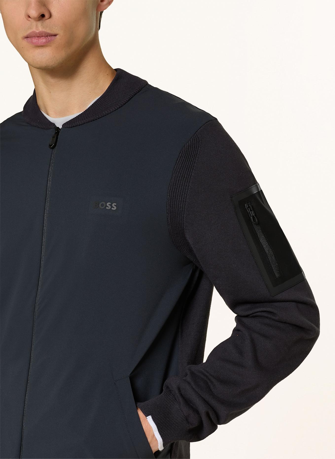 BOSS Sweatjacke EVER im Materialmix: DUNKELBLAU