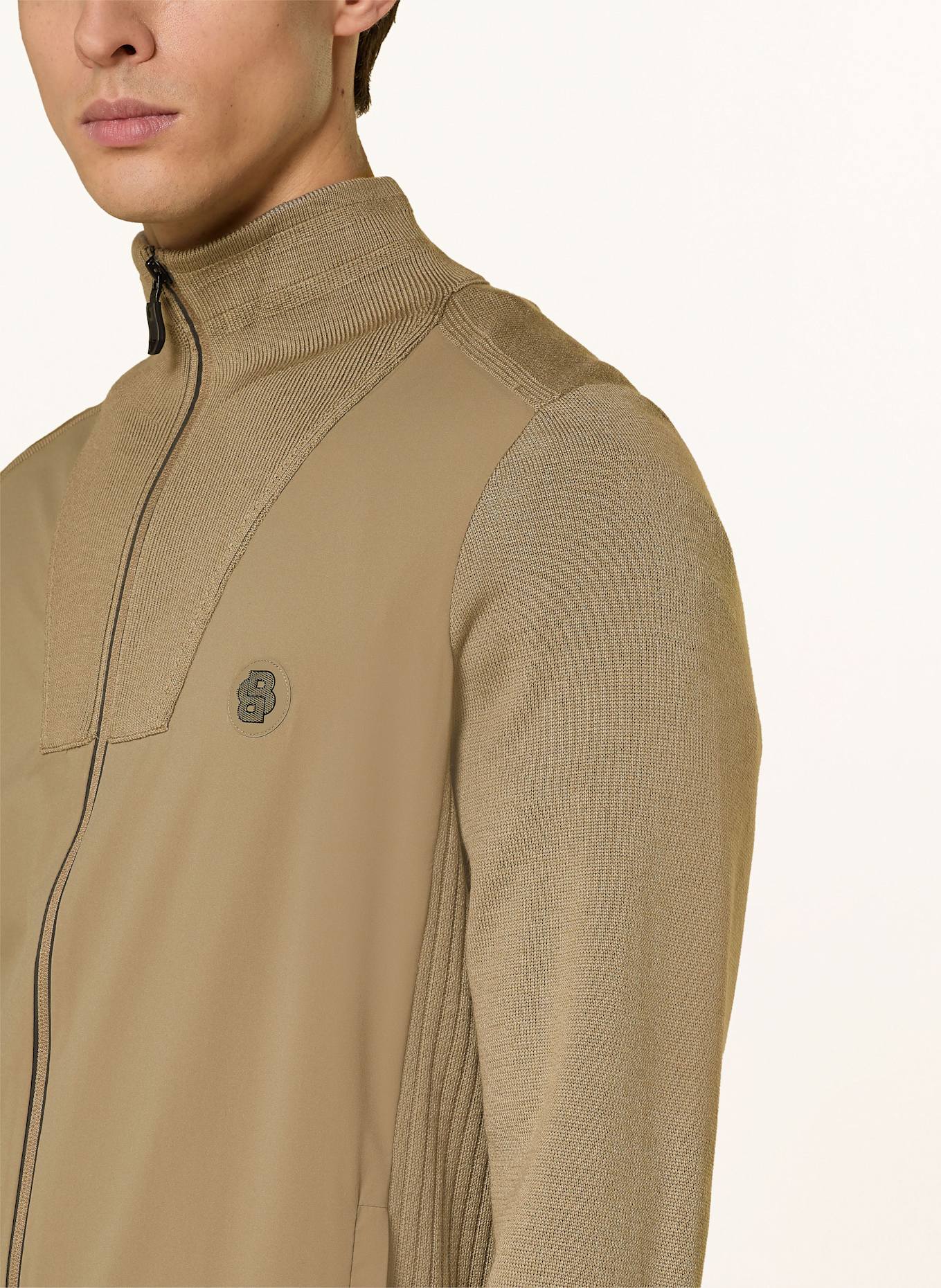BOSS Strickjacke im Materialmix: BEIGE