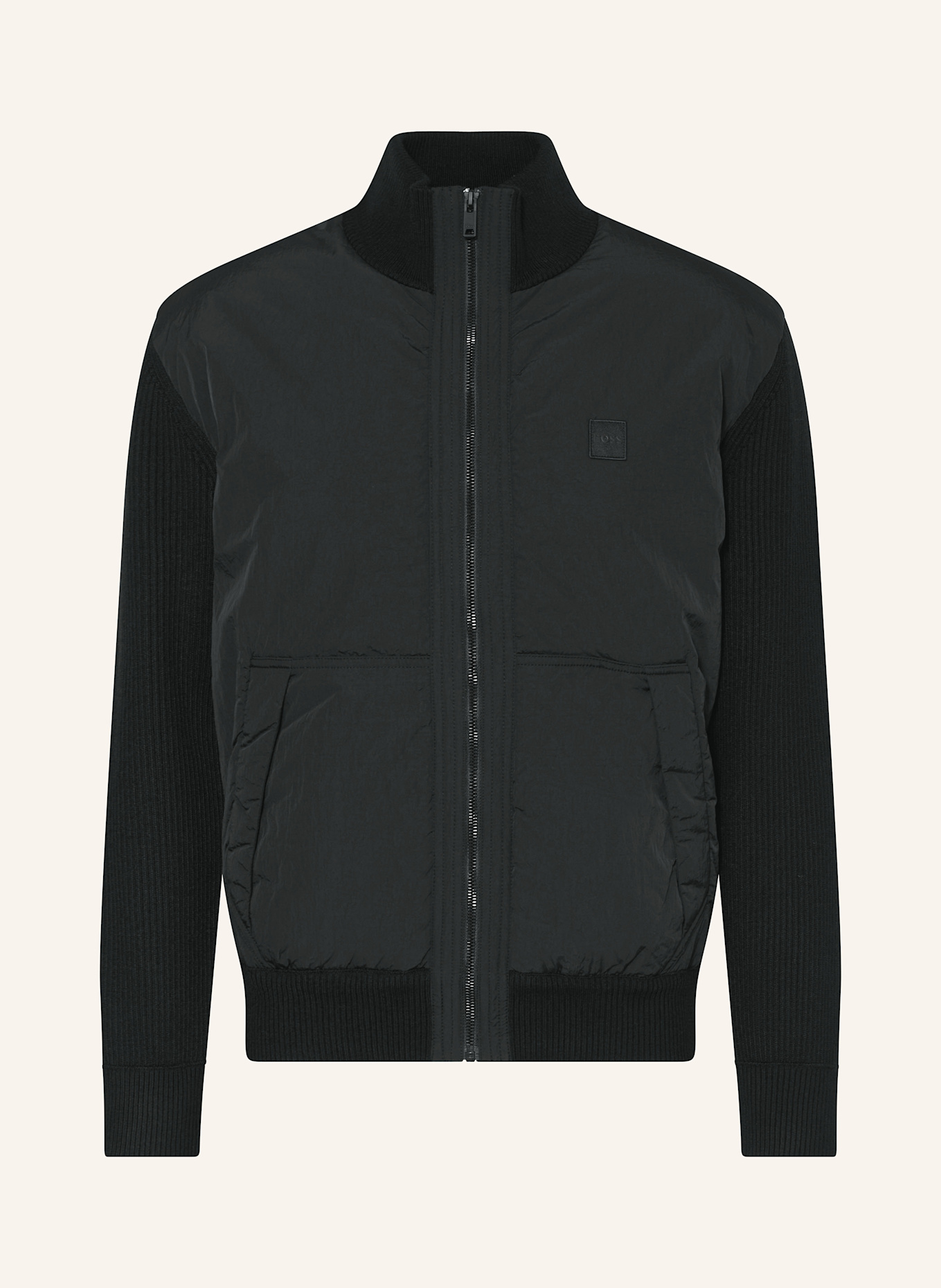 BOSS Strickjacke KYDALBRIO im Materialmix: SCHWARZ