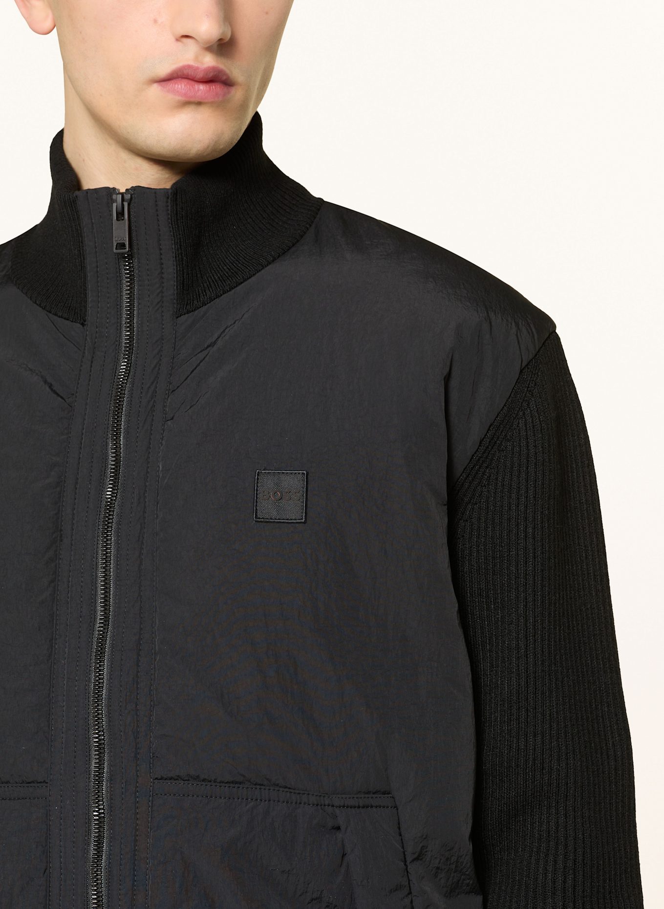 BOSS Strickjacke KYDALBRIO im Materialmix: SCHWARZ