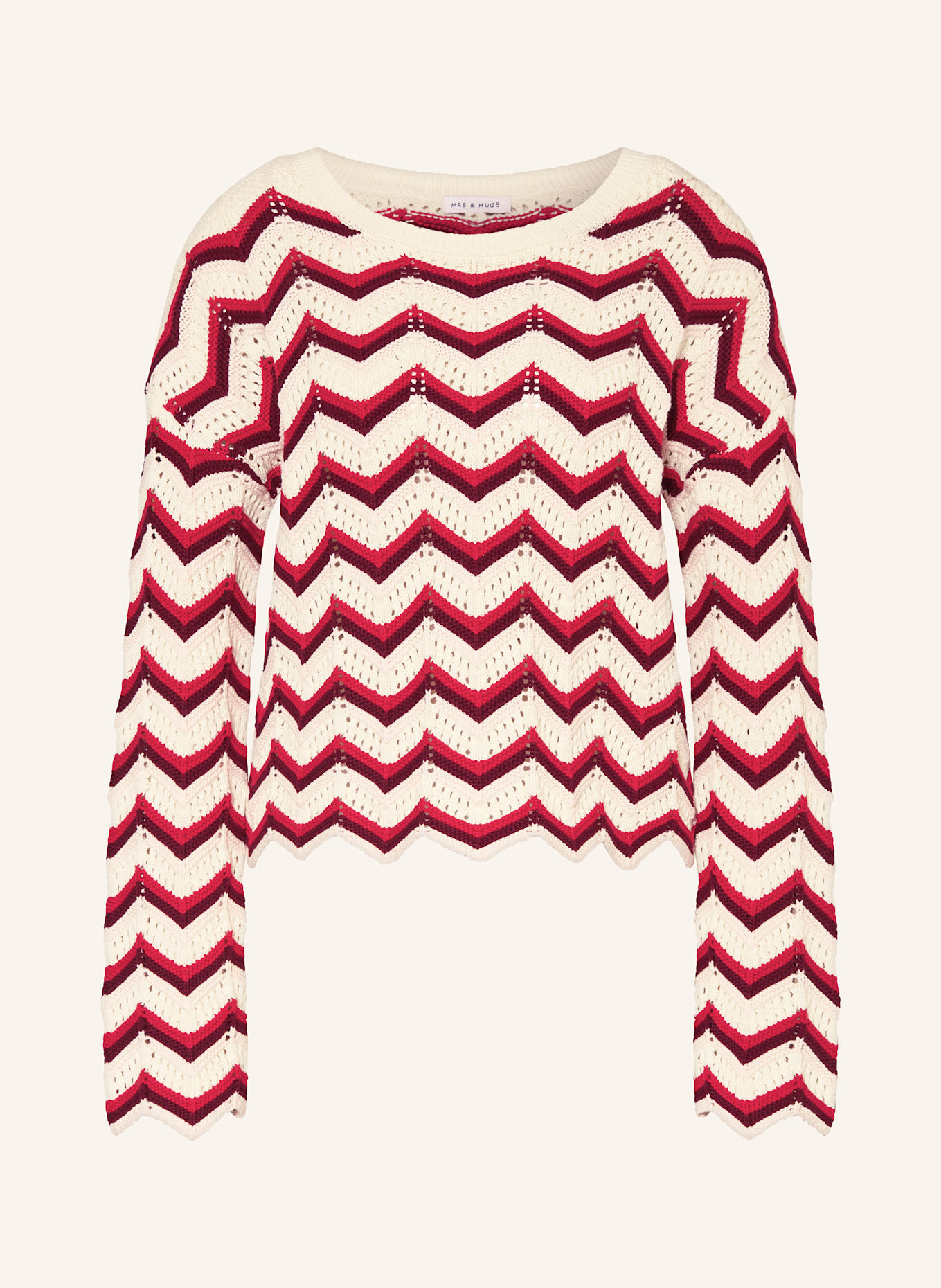 MRS & HUGS Pullover: DUNKELROT/ ROT/ ECRU
