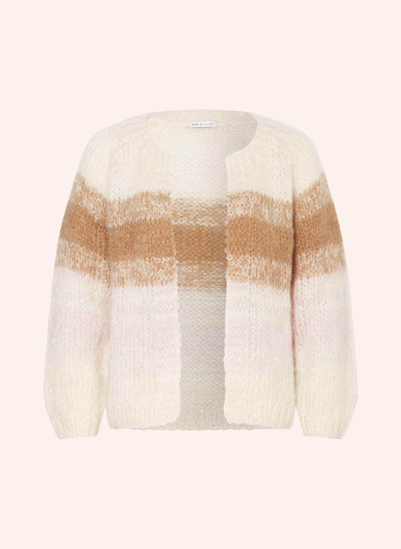 MRS & HUGS Úpletový kardigan z mohéru: RŮŽOVÁ / SVĚTLE HNĚDÁ / KRÉMOVÁ