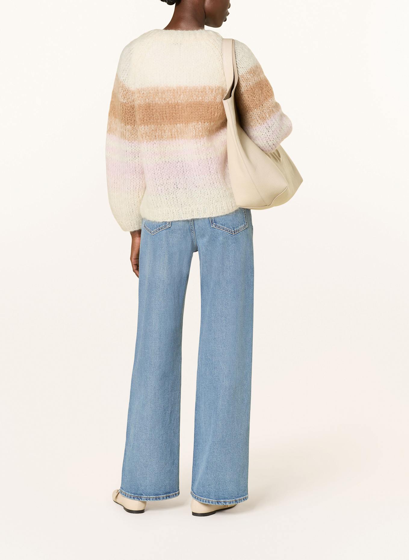 MRS & HUGS Úpletový kardigan z mohéru: RŮŽOVÁ / SVĚTLE HNĚDÁ / KRÉMOVÁ