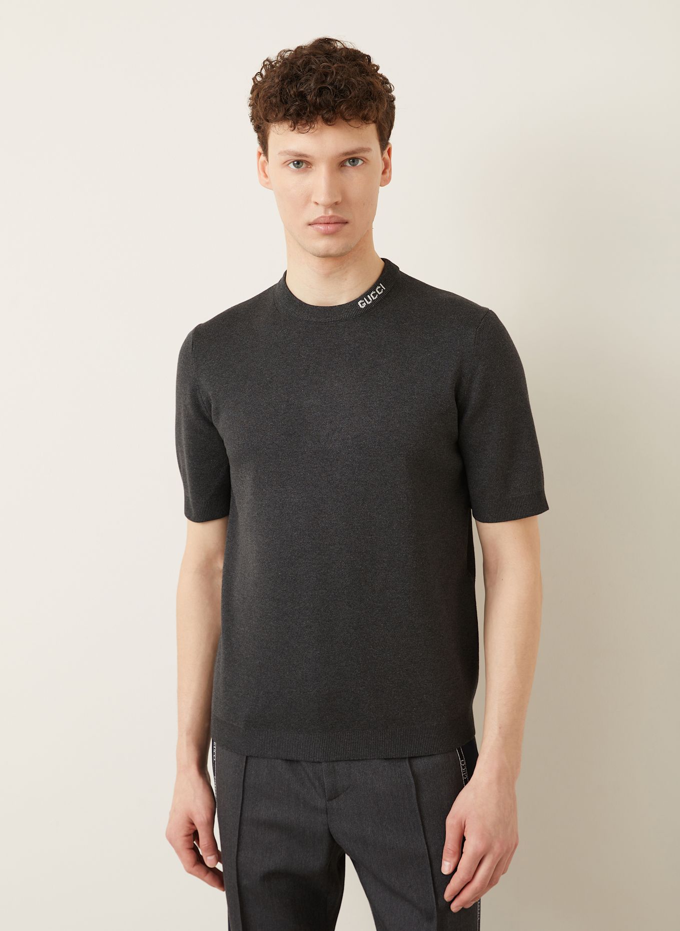 GUCCI Strickshirt mit Seide: GRAU