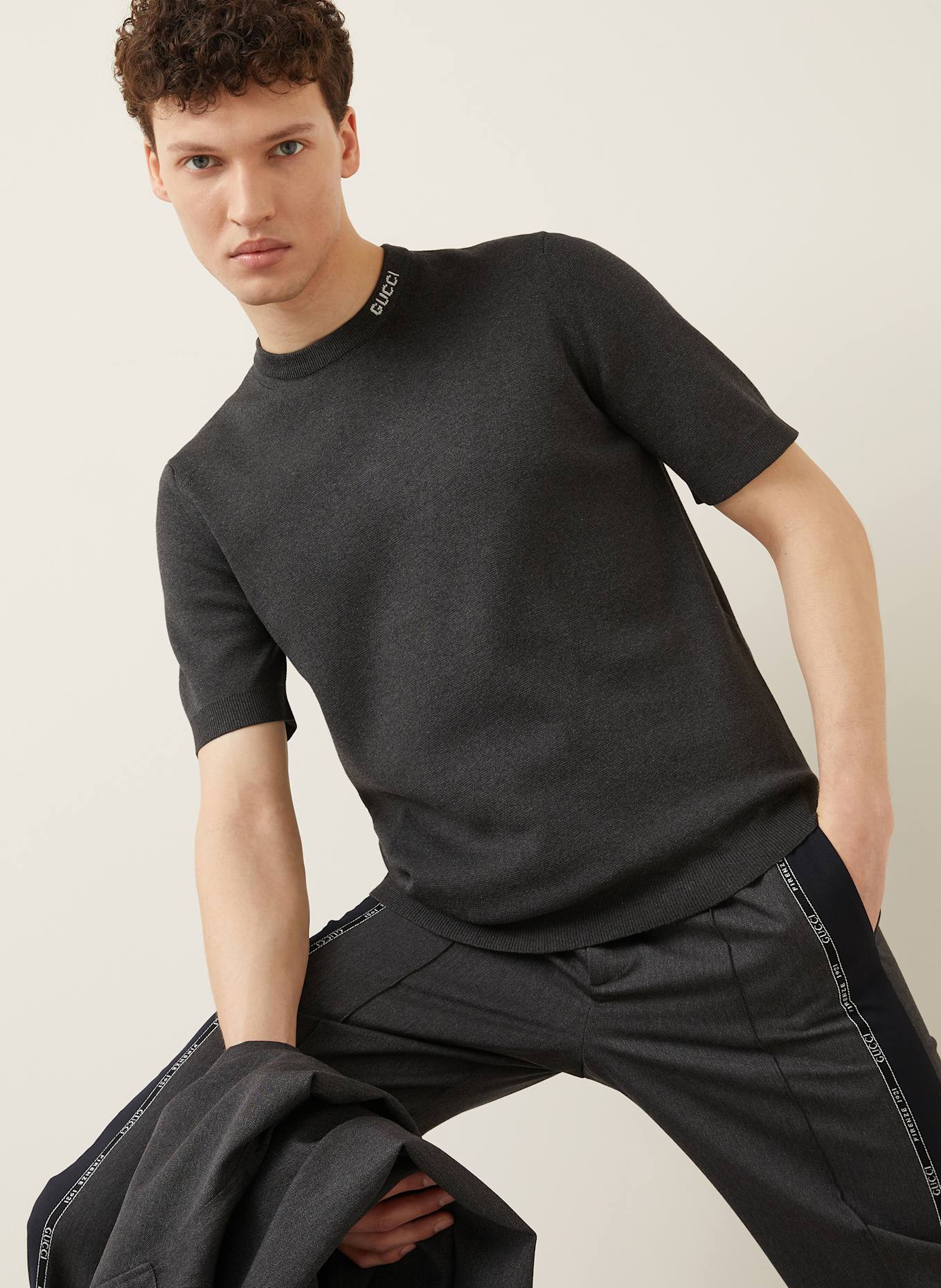 GUCCI Strickshirt mit Seide: GRAU