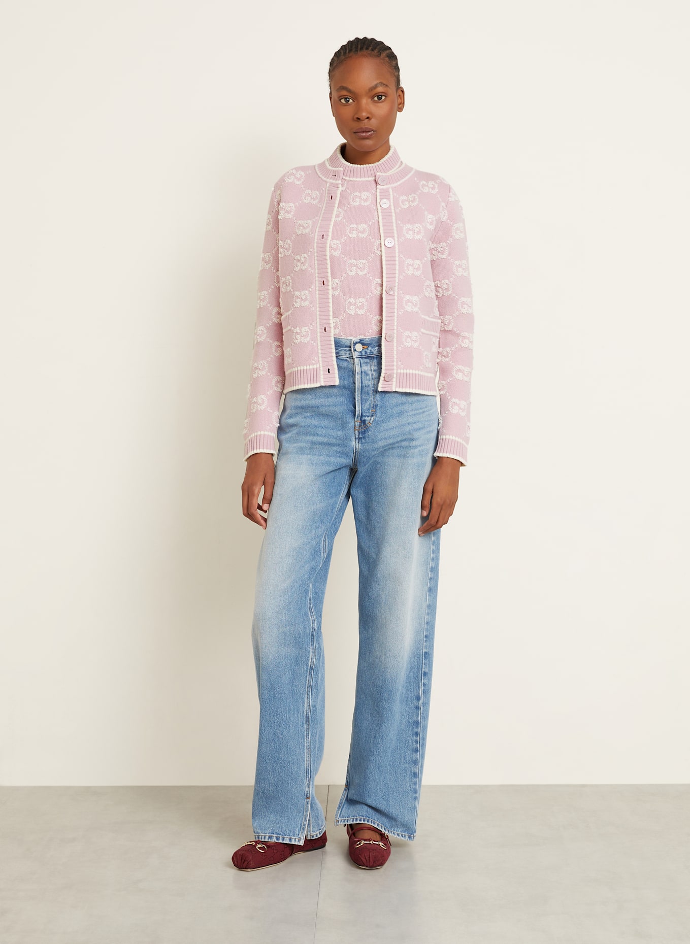 GUCCI Knit shirt: WHITE/ LIGHT PINK