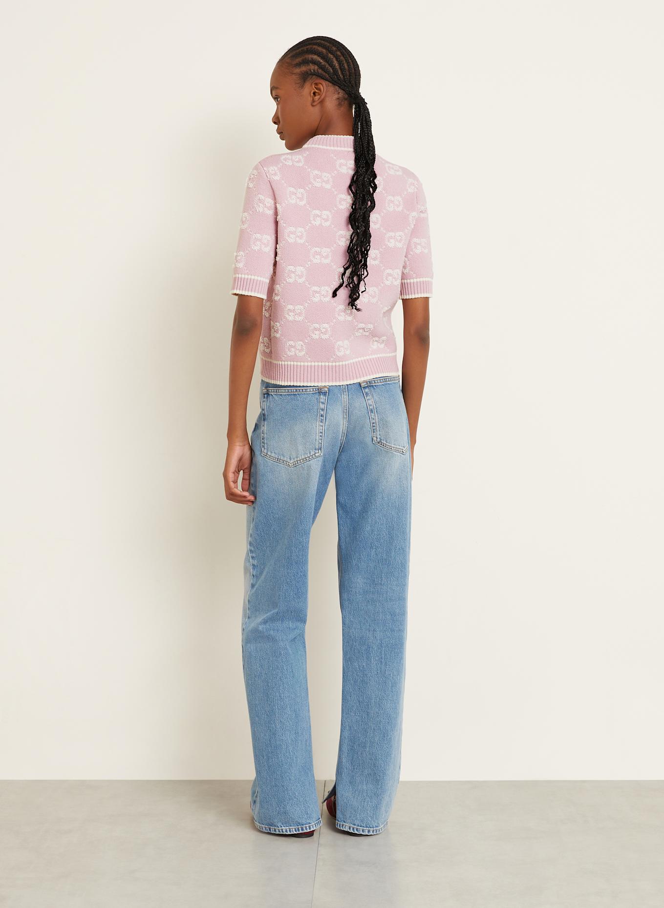 GUCCI Knit shirt: WHITE/ LIGHT PINK