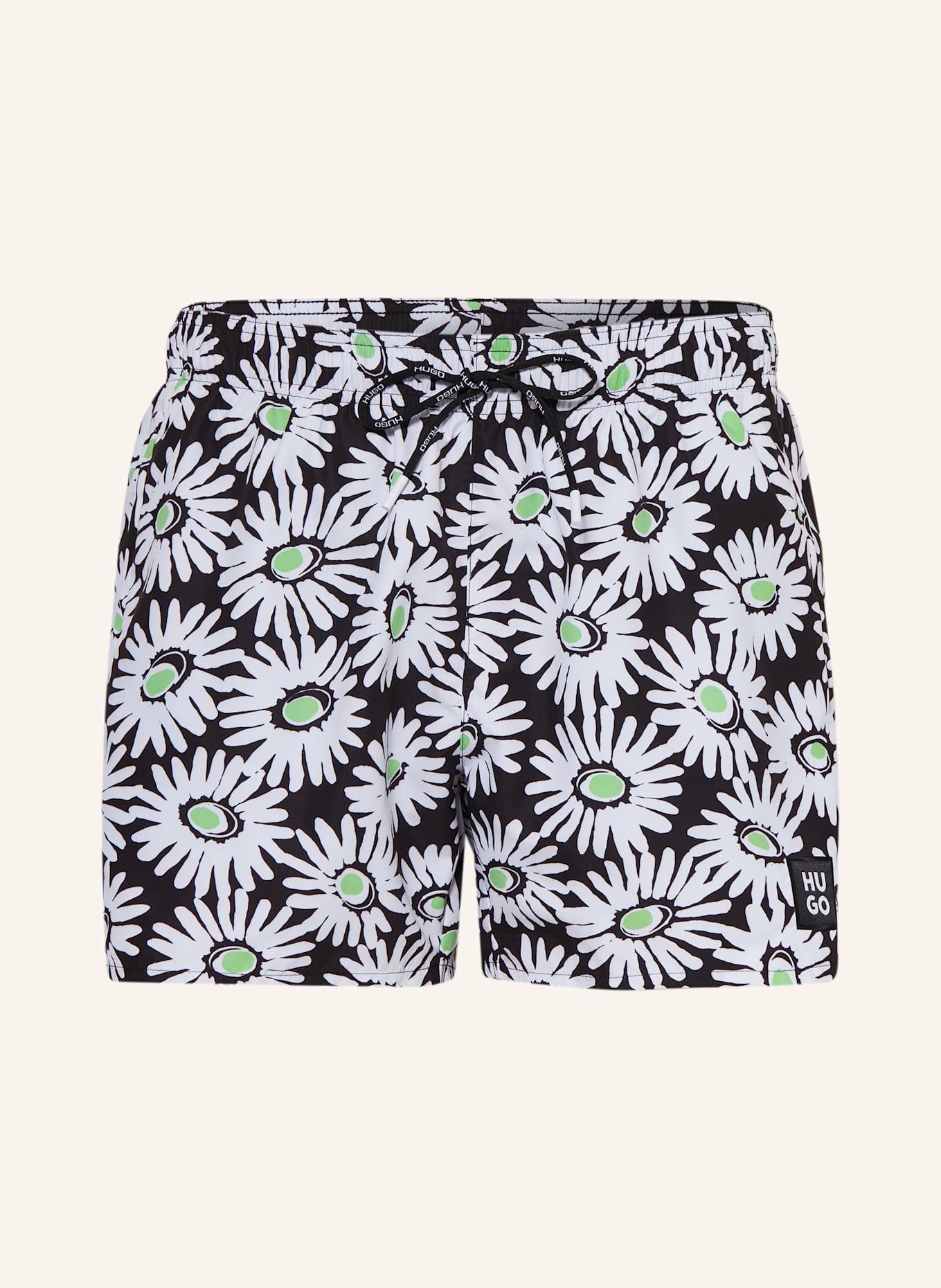 HUGO DAISE swim shorts: BLACK / WHITE / LIGHT GREEN