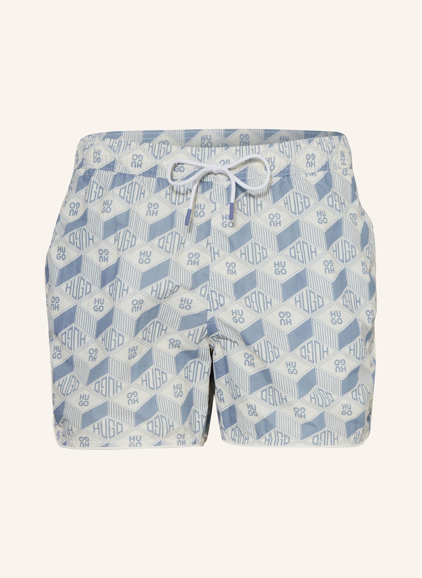 HUGO Badeshorts RIK: WEISS / BLAUGRAU