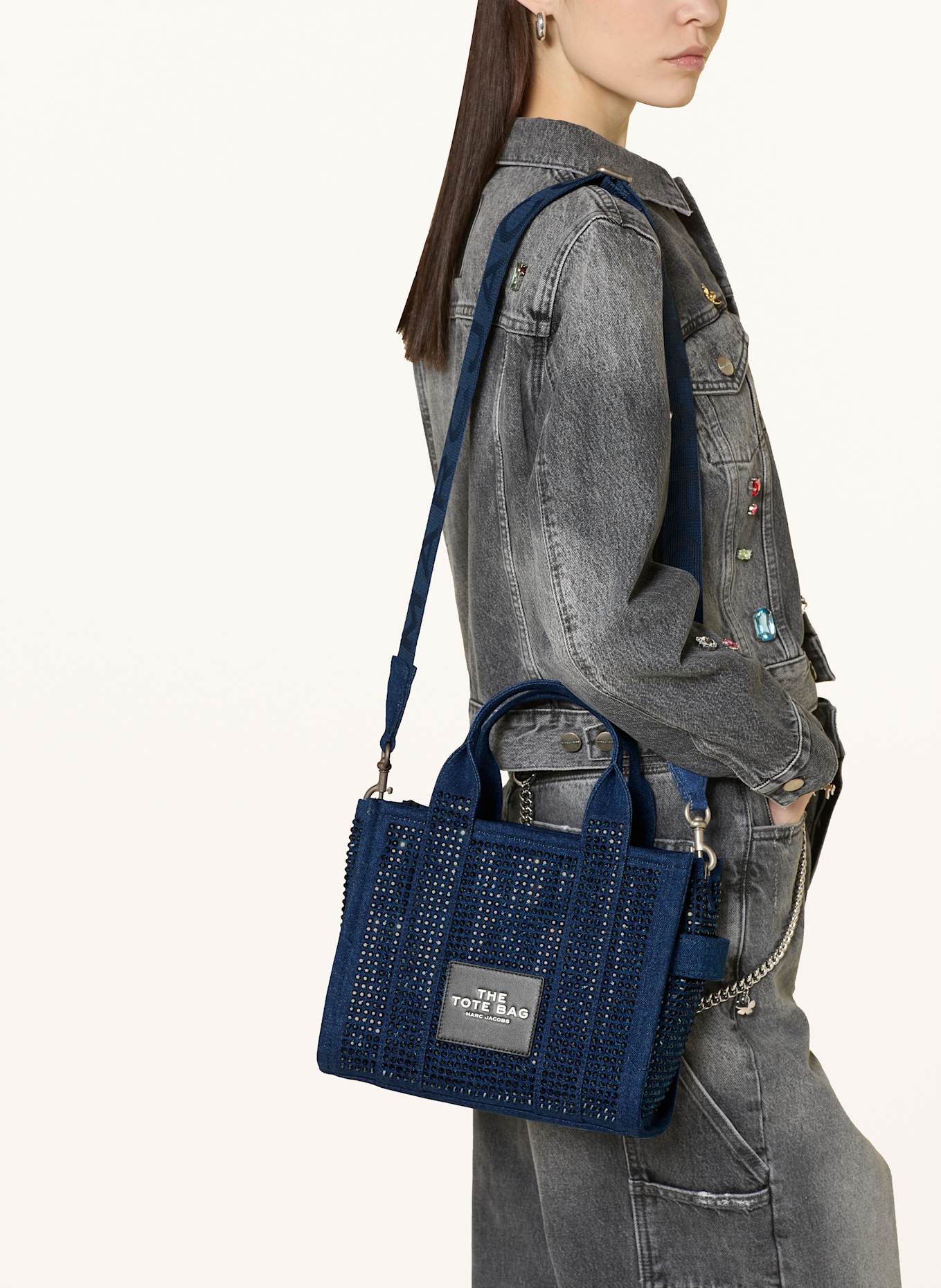 MARC JACOBS Handtasche THE SMALL TOTE BAG CRYSTAL mit Schmucksteinen: DUNKELBLAU