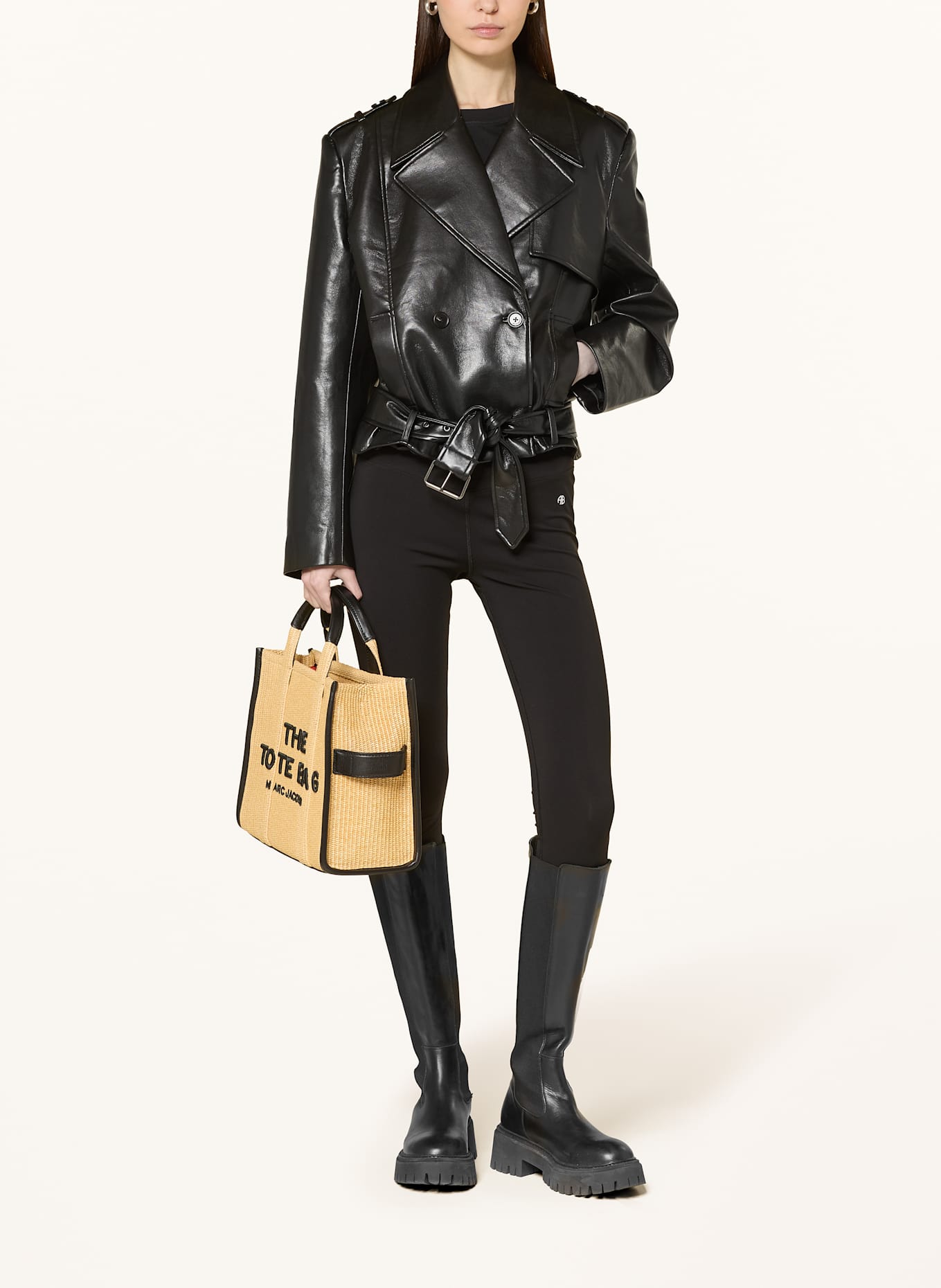 MARC JACOBS Shopper THE MEDIUM WOVEN TOTE: HELLBRAUN/ SCHWARZ