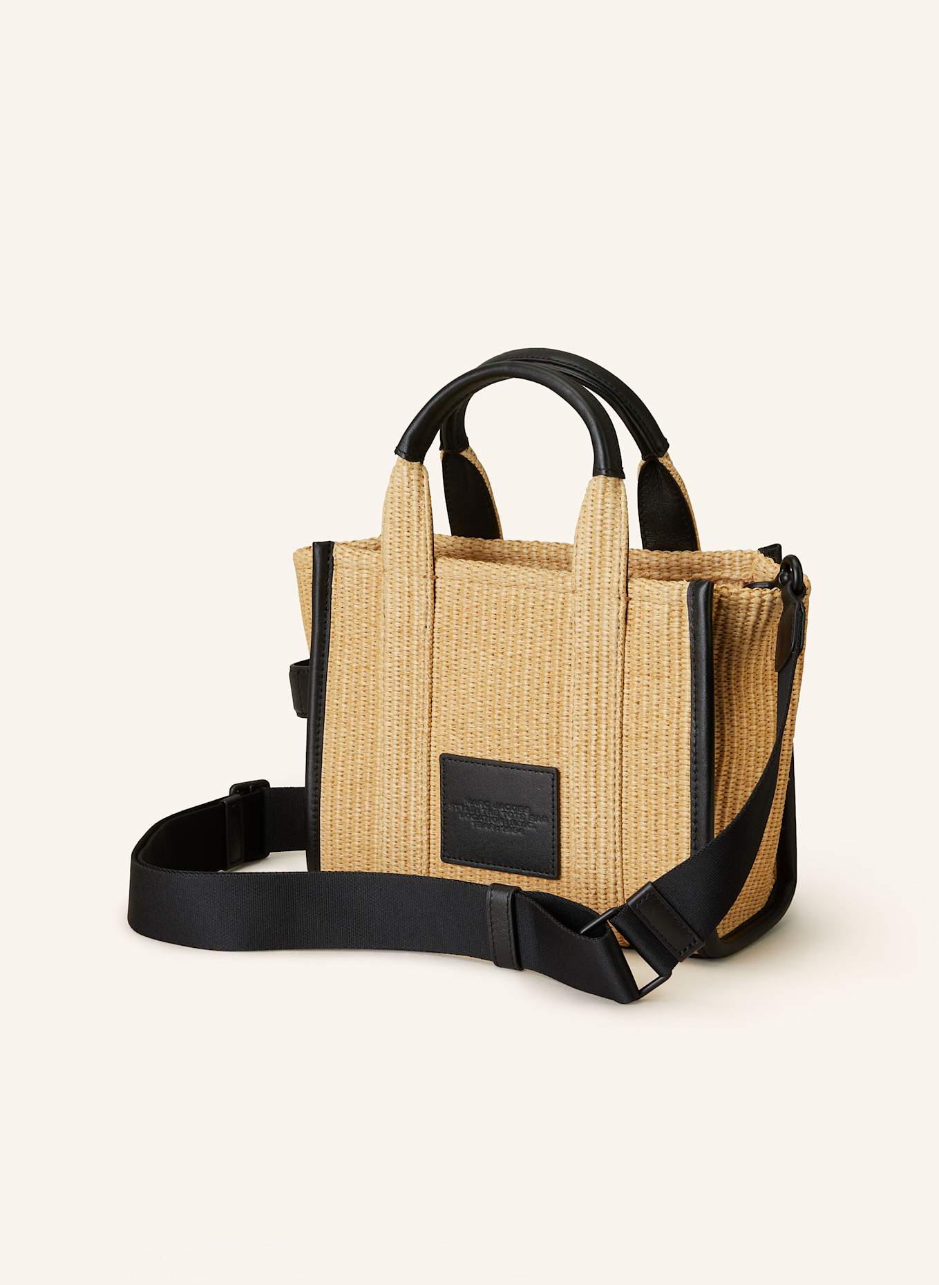 MARC JACOBS Shopper THE SMALL WOVEN TOTE: BEIGE/ SCHWARZ