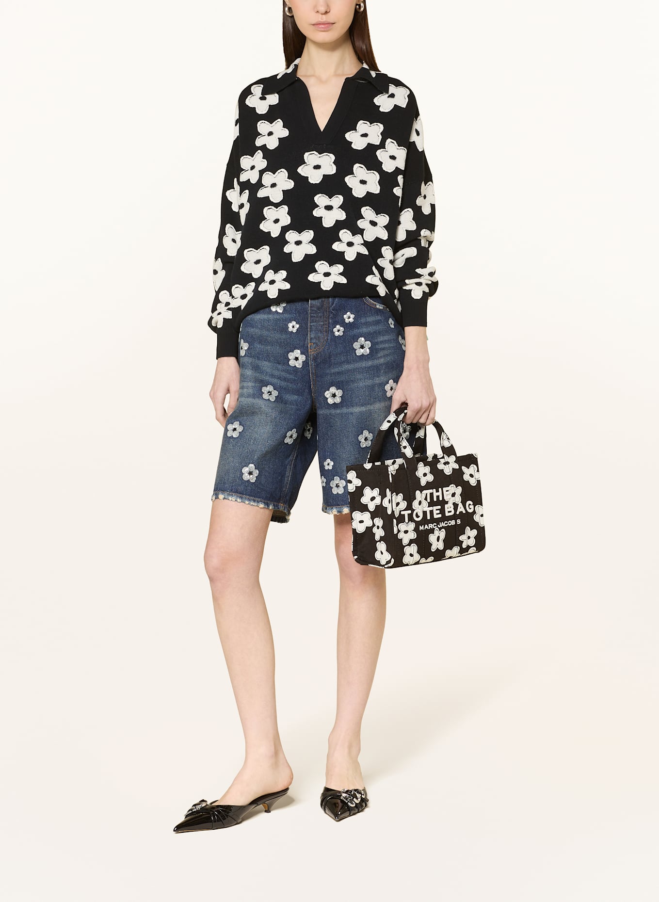 MARC JACOBS Shopper THE SMALL TOTE BAG: SCHWARZ/ WEISS