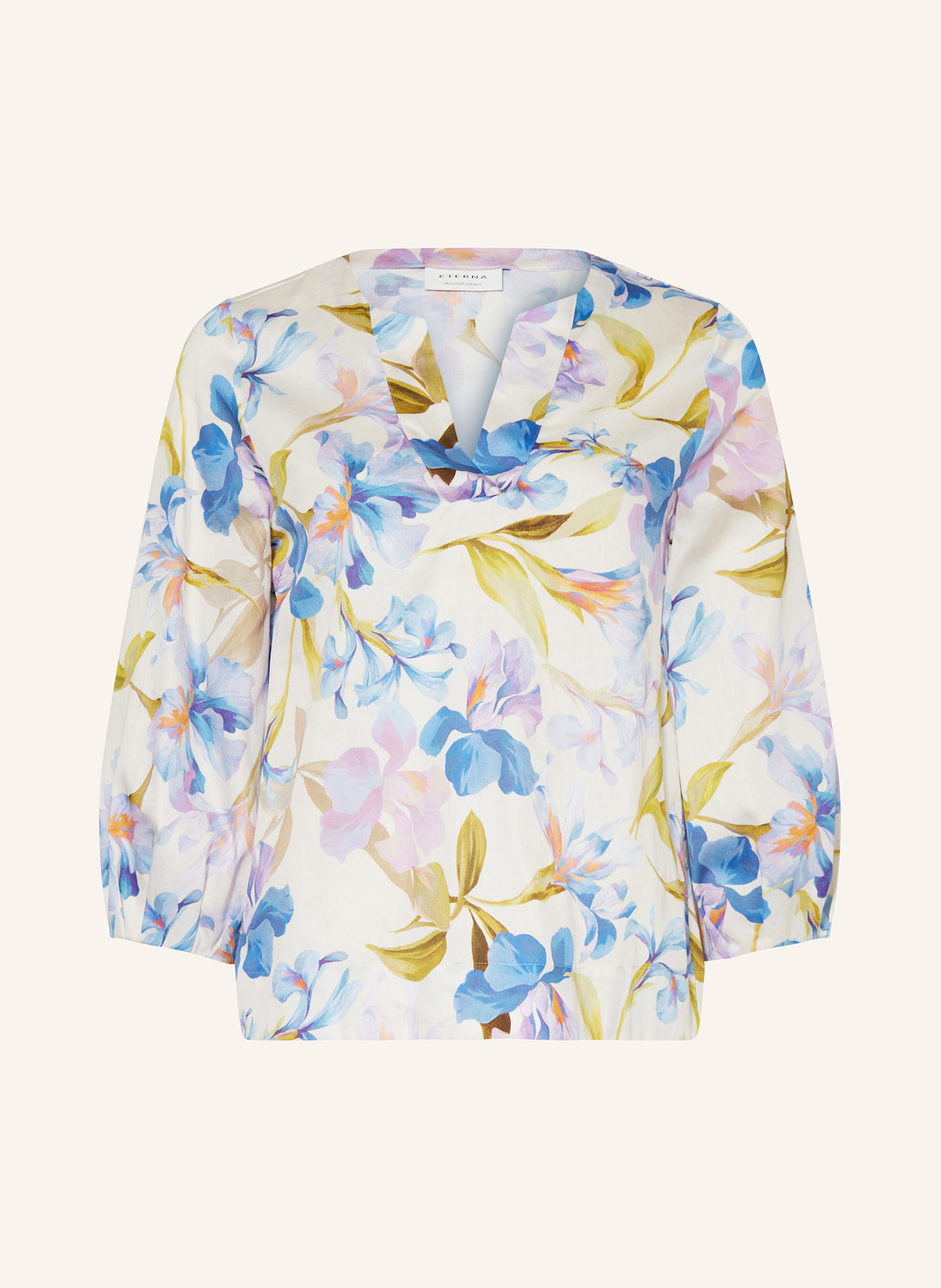 ETERNA Shirt blouse with 3/4 sleeves: WHITE/ LIGHT BLUE/ ORANGE
