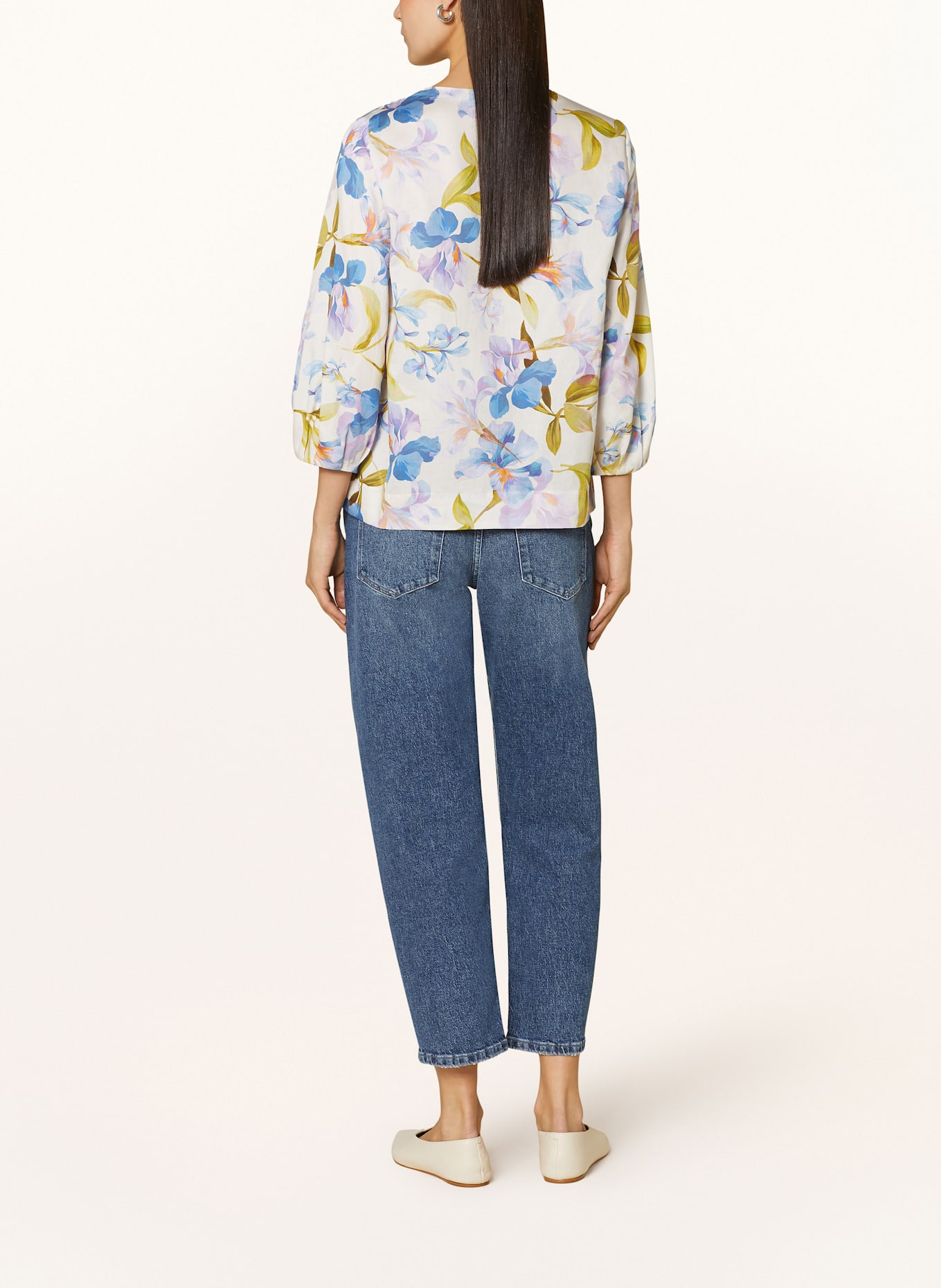 ETERNA Shirt blouse with 3/4 sleeves: WHITE/ LIGHT BLUE/ ORANGE