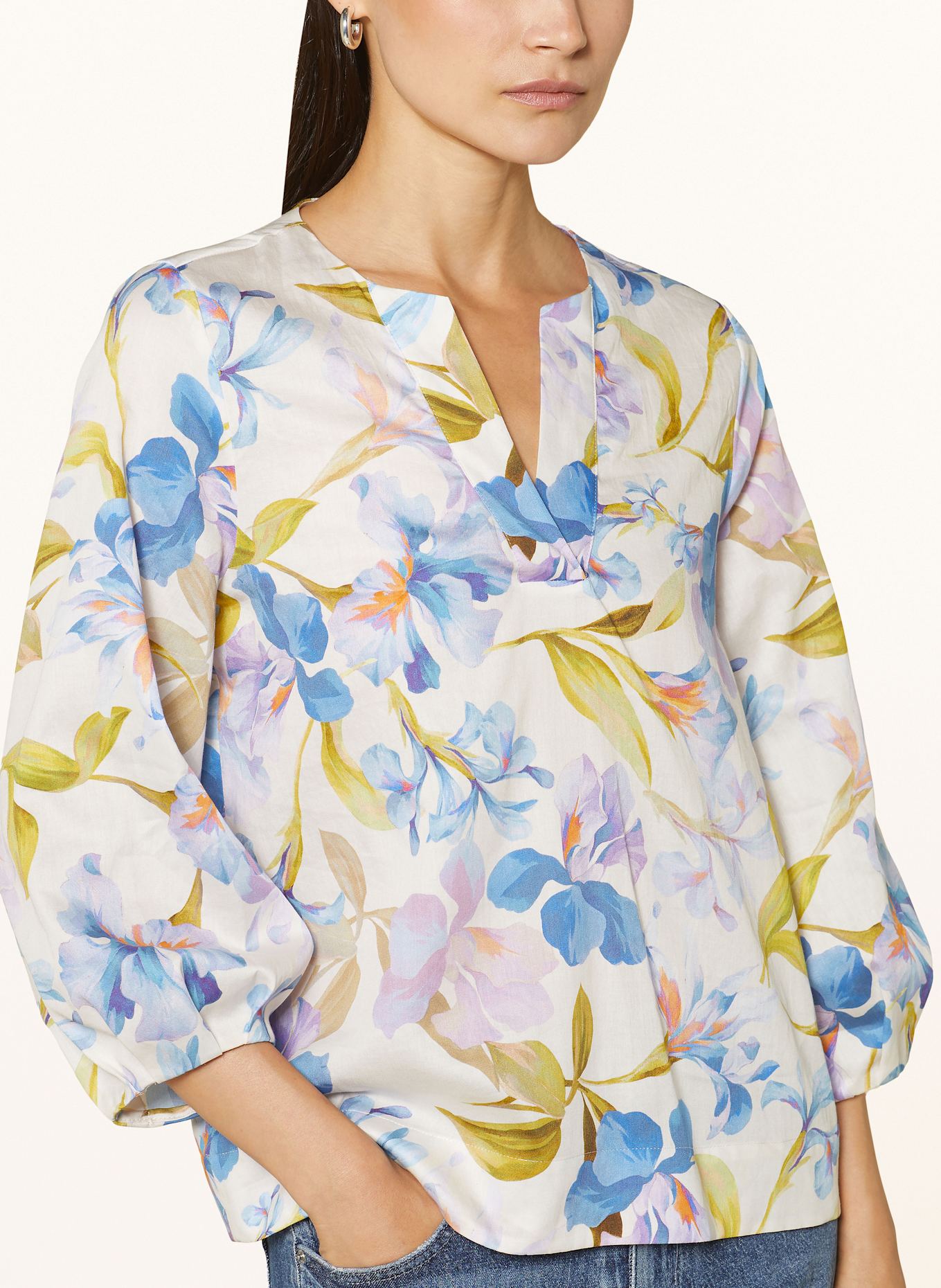 ETERNA Shirt blouse with 3/4 sleeves: WHITE/ LIGHT BLUE/ ORANGE