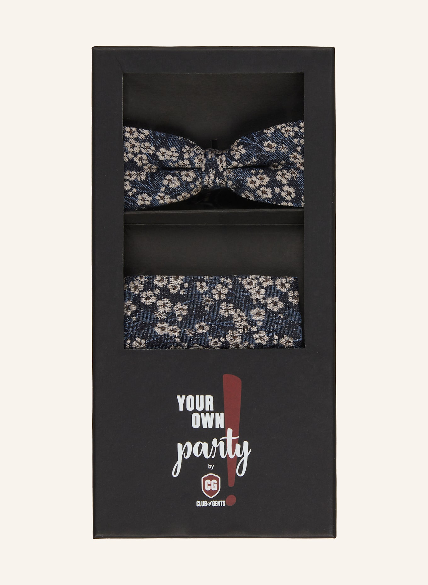 CG - CLUB of GENTS Set: Fliege und Einstecktuch CG PIXTON-N: DUNKELBLAU / CREME