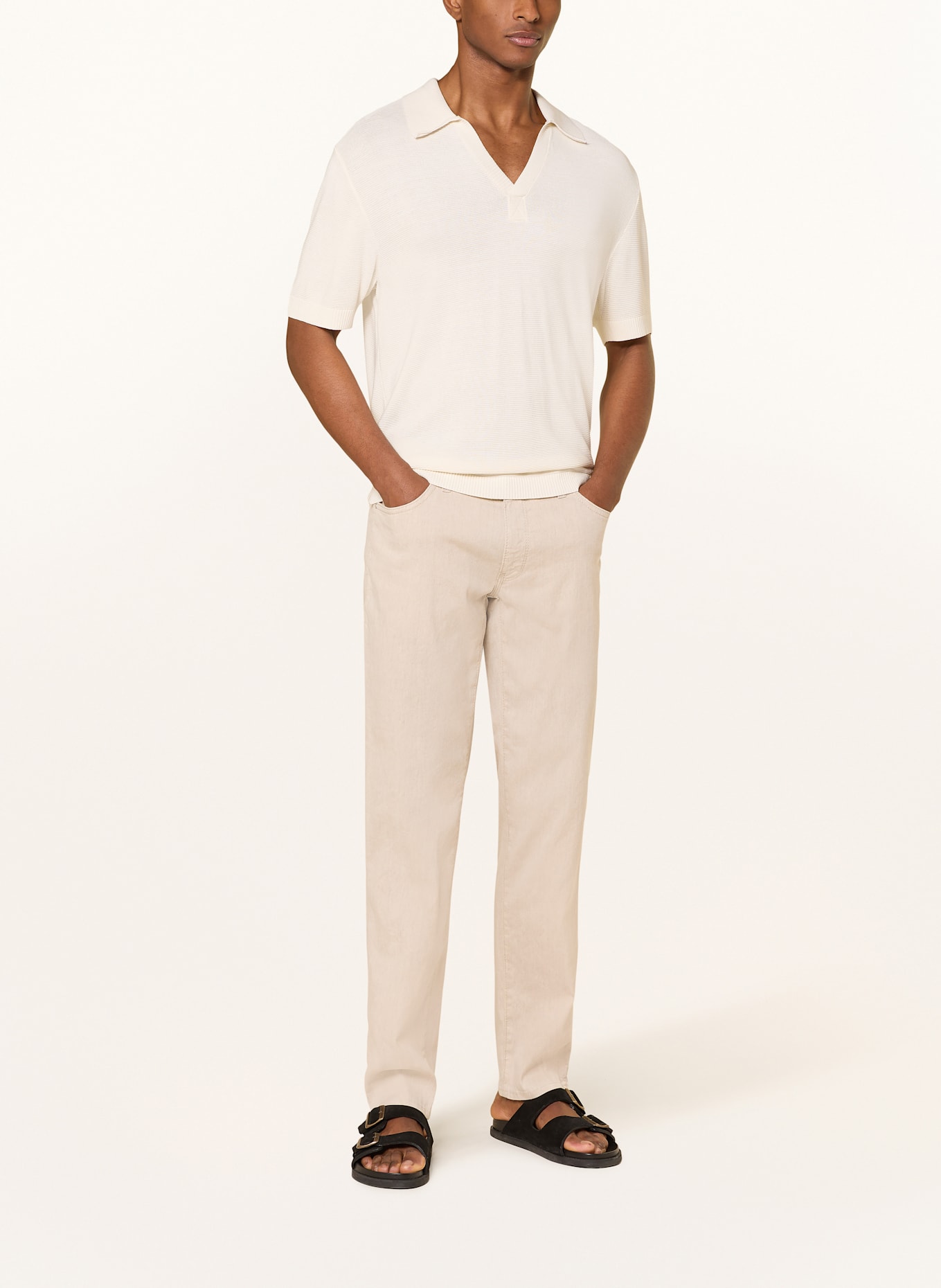 BRAX Kalhoty CADIZ L Modern Fit se lnem: BÉŽOVÁ