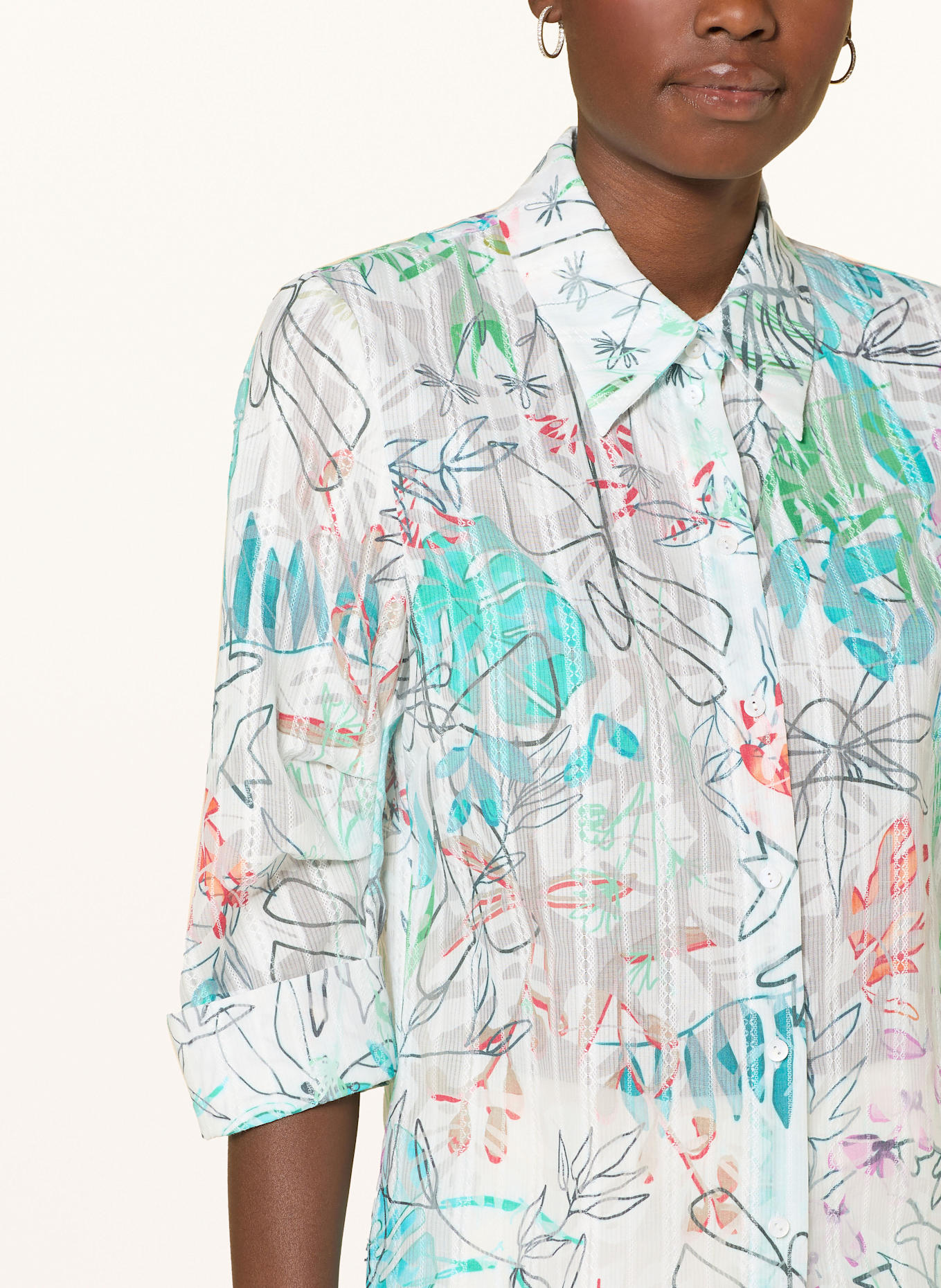 MARC CAIN Hemdbluse mit 3/4-Arm: TÜRKIS / WEISS / ROT