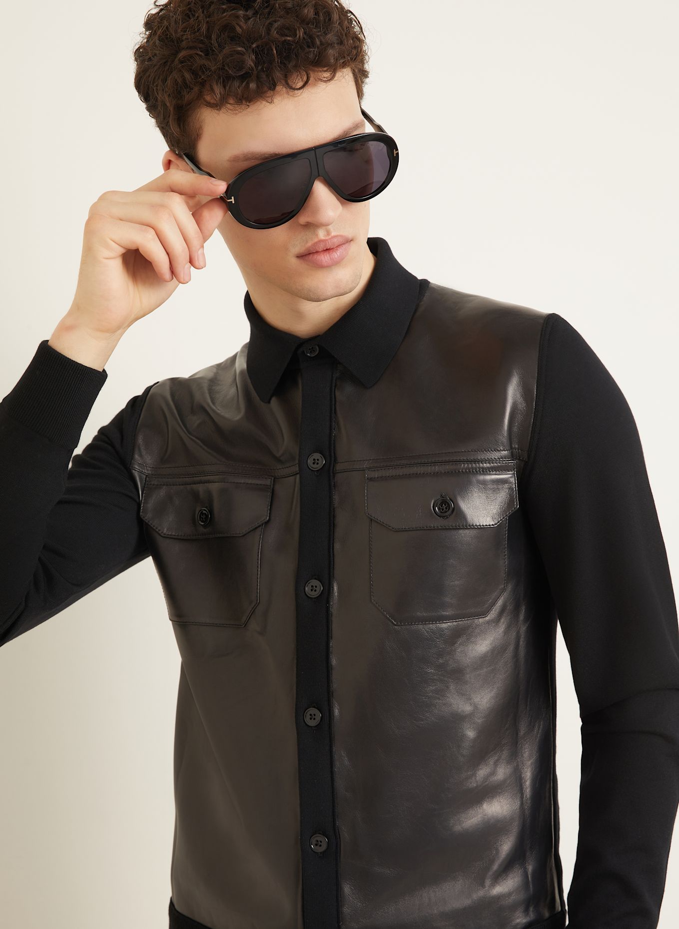 TOM FORD Overjacket im Materialmix: SCHWARZ